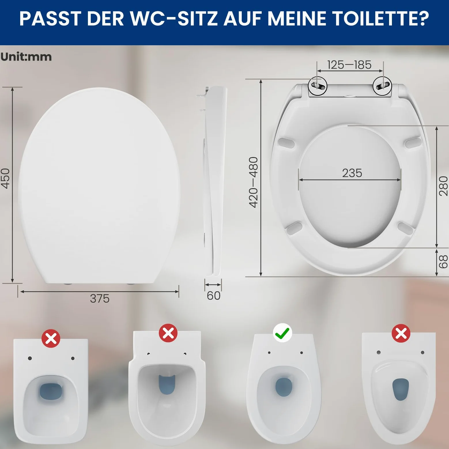 CECIPA WC Ovale, Coperchio Water Bianco, Copriwater a Chiusura Rallentata, Copri WC Universale, Asse WC Facile da Montare, Coprivaso Famiglia - DERW Serie