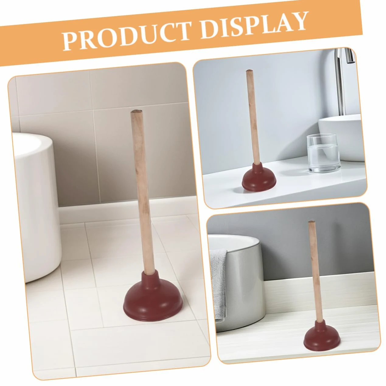 POPETPOP Sturalavandini per WC da Bagno, 4 Pezzi, Legno e Gomma | Rosso, Forte Aspirazione, Design Heavy Duty, per Wc e Scarichi, Uso Semplice