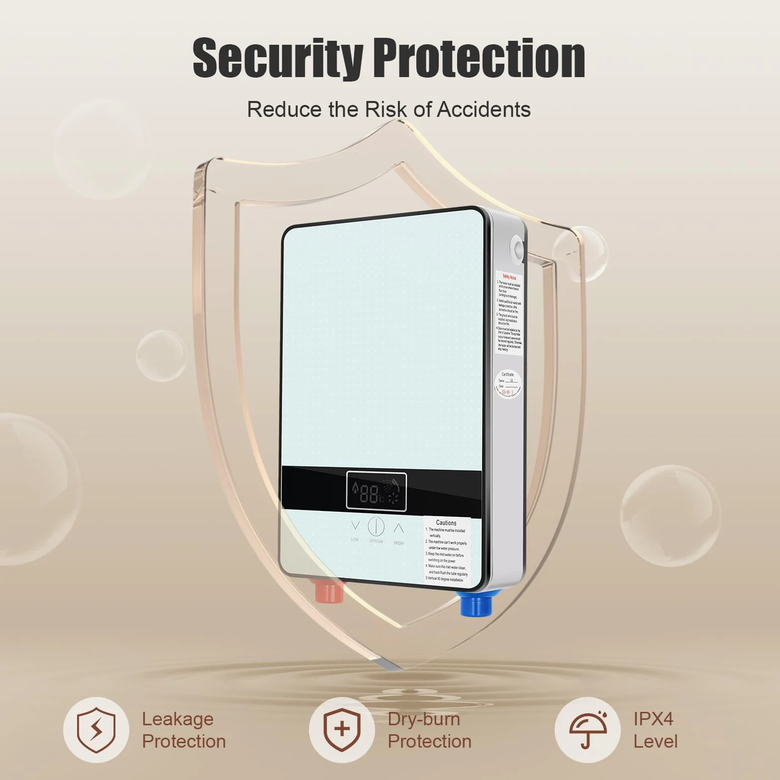 Scaldacqua istantanea doccia, scaldacqua elettrico istantaneo, 6500 W Tankless acqua calda istantanea bagno doccia, bagno scaldabagno elettrico 0-55 ℃, 29 × 19 × 6,5 cm