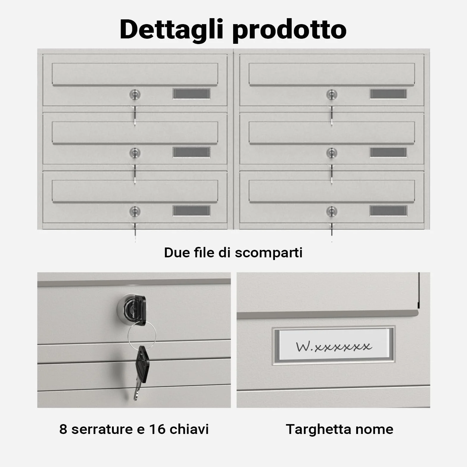Wiltec Cassetta postale condominiale autoportante 8 posti acciaio inox 945x270x1500 mm 2 moduli