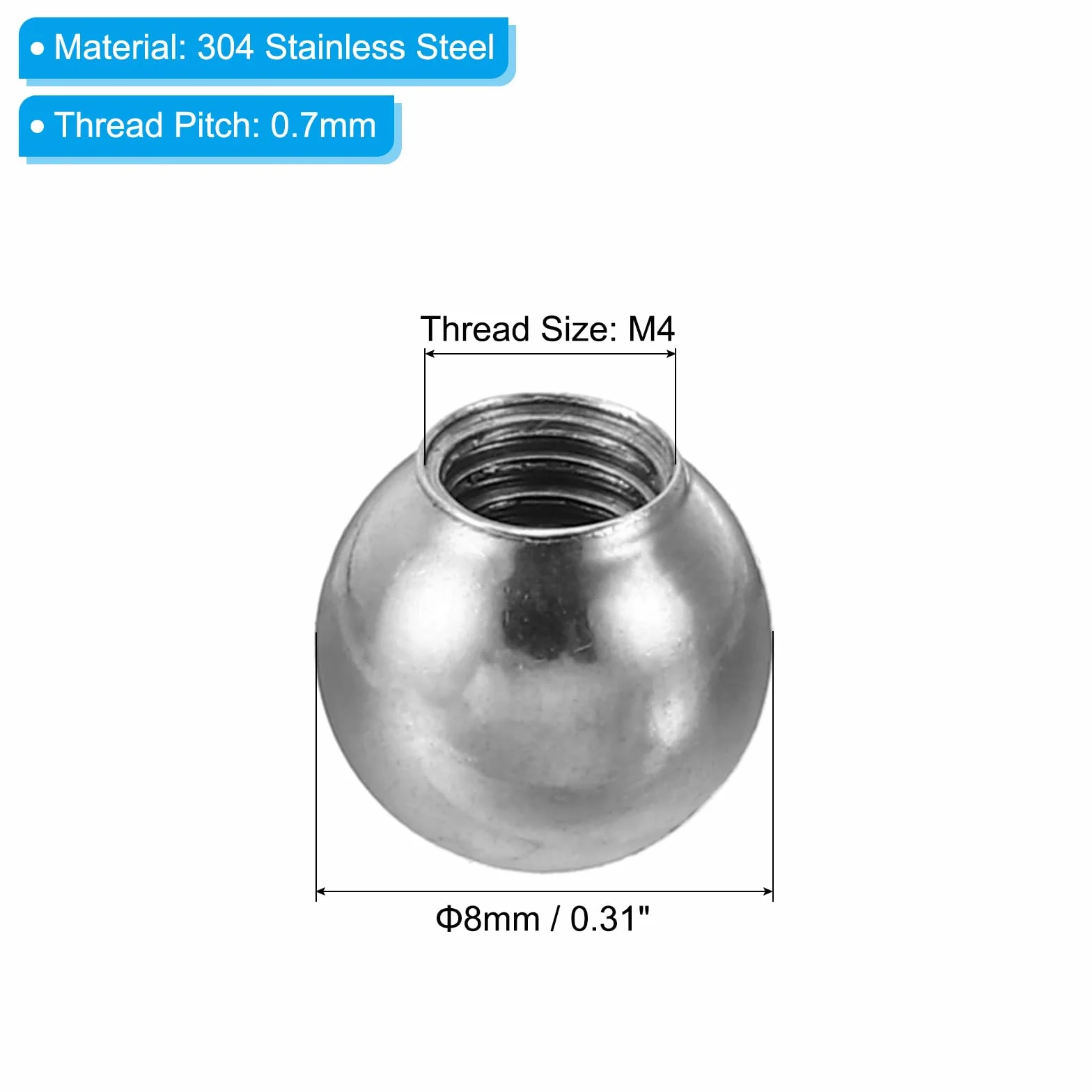 PATIKIL Dadi Manopola M4 Femmina Filettatura 8mm OD 304 Inossidabile Acciaio Tondo Sfera Vite Cappuccio