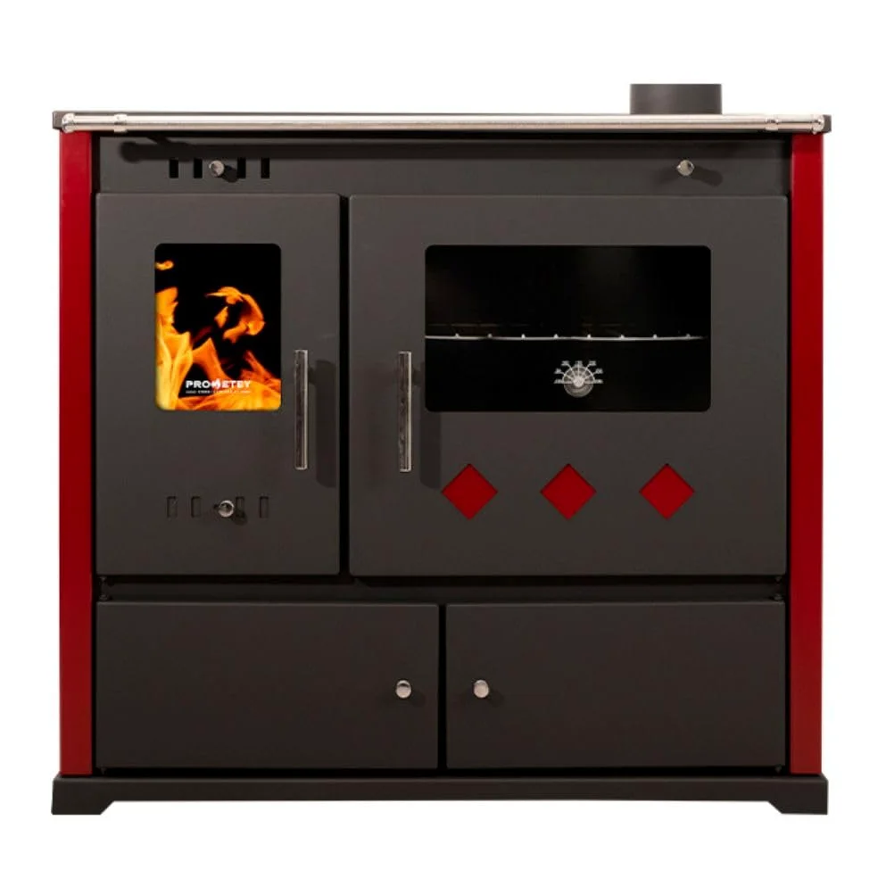 Prometey Practik Lux - Stufa a legna con piano in ceramica, 9,5 kW, classe energetica A+