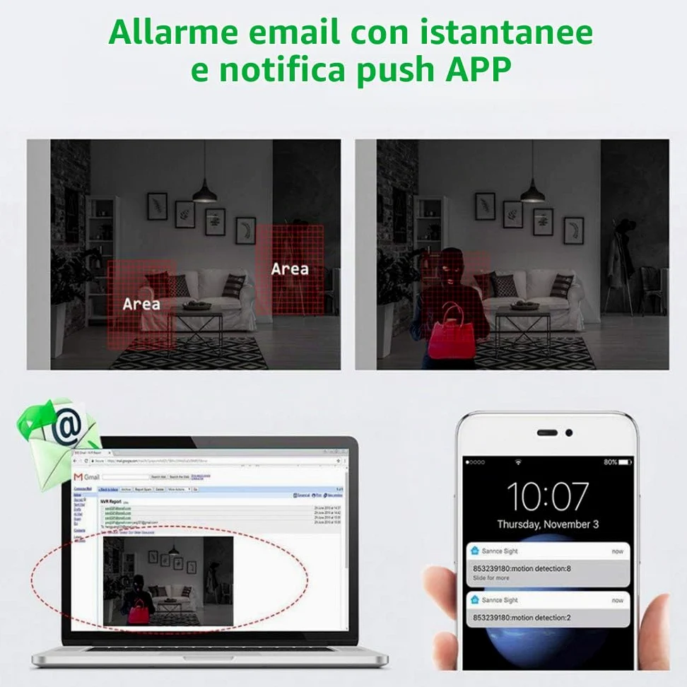 Aottom Bullet Camera Videosorveglianza WiFi 8CH Videosorveglianza WiFi Telecamere di Sorveglianza- 8ch 2MP NVR Kit + 4pcs 1080P Camera, Visione Notturna, Motion Detection, Allarme E-mail, P2P, No HDD