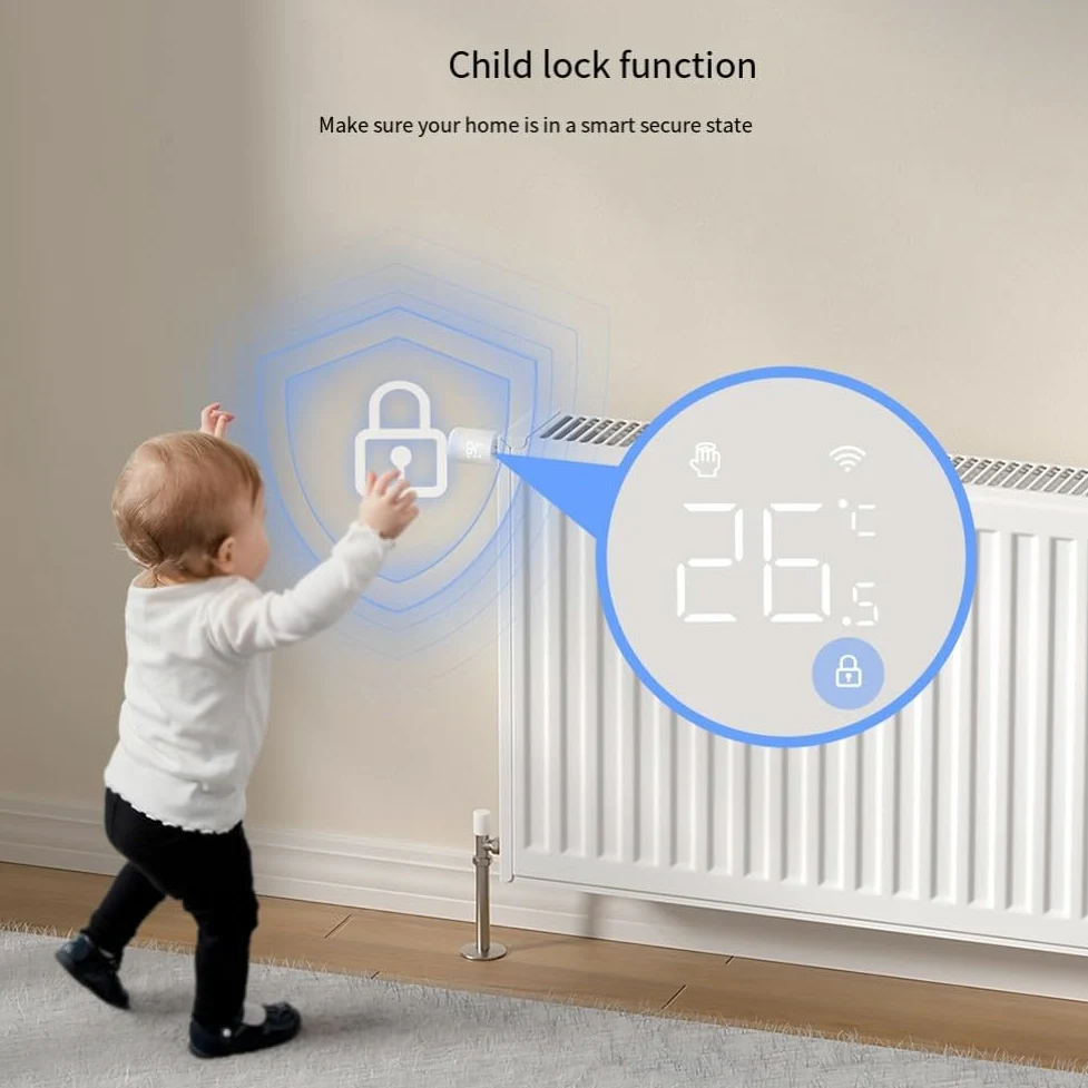 HpLive Valvola termostatica Wi-Fi intelligente, regolatore termosifone, valvola termostatica programmabile, 6 modalità di tempo, sicurezza bambini