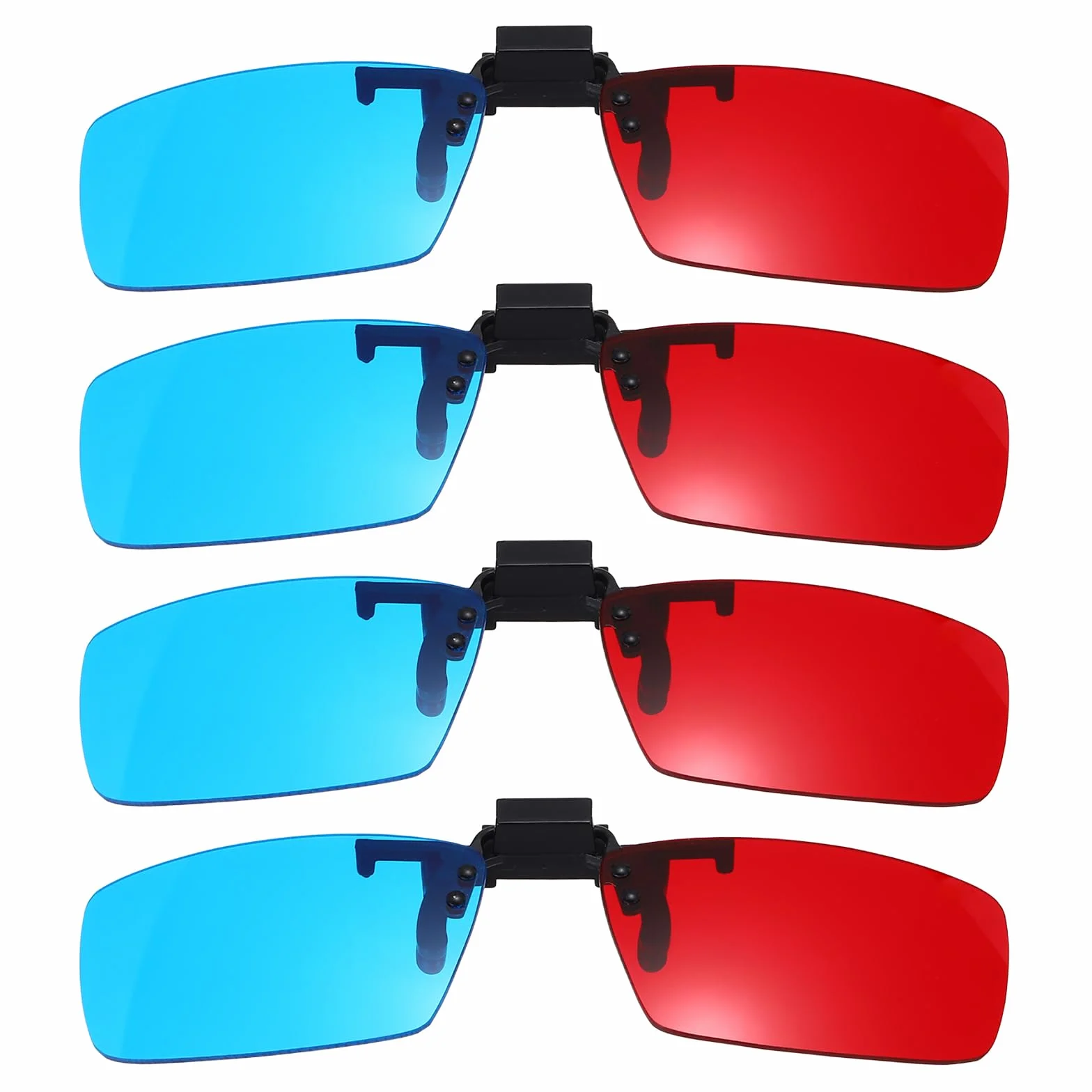 QUARKZMAN 4 Pezzi Occhiali 3D A Clip Rosso Blu/Ciano, Occhiali 3D Anaglifici A Clip Cornice Quadrata Per Cinema Giochi TV Foto Proiettore