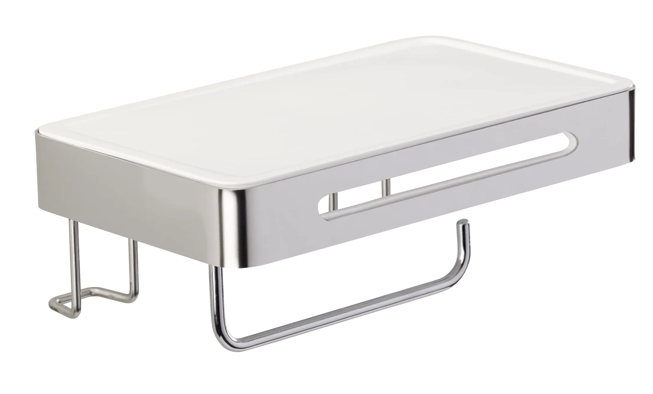 Wenko 22776100 supporto per carta igienica ripiano "Premium Plus in Acciaio Inox, Argento, 22 x 15.5 x 9.5 cm