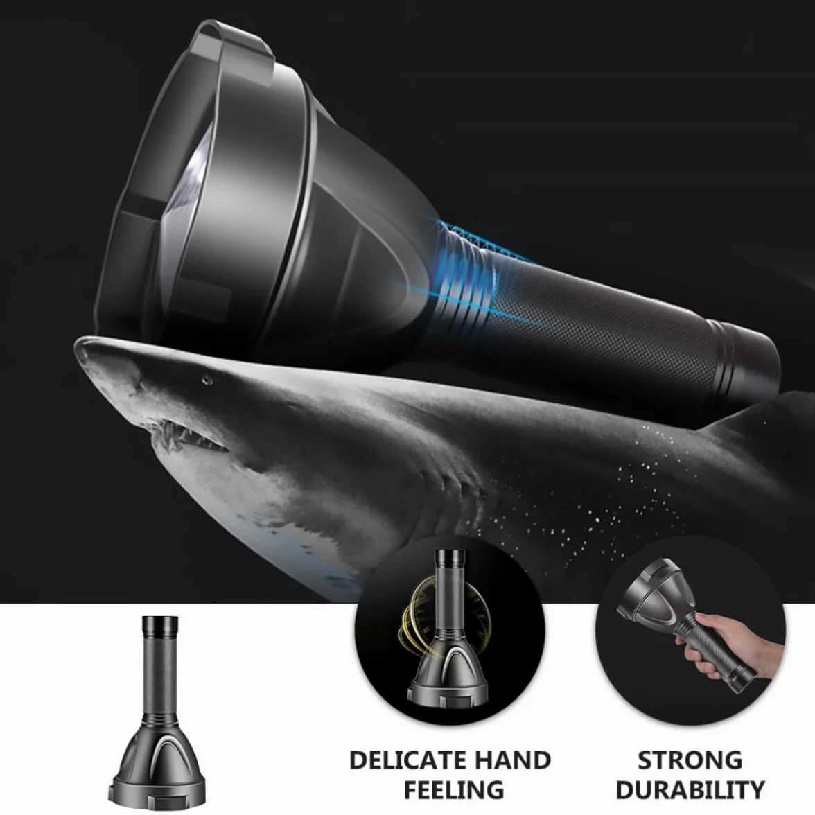Operitacx Torcia LED Ricaricabile Portatile e Resistente All'acqua 5000mah in Lega di Alluminio Lente Convessa e Luce Debole, Torcia da Campeggio per Caccia e Pesca