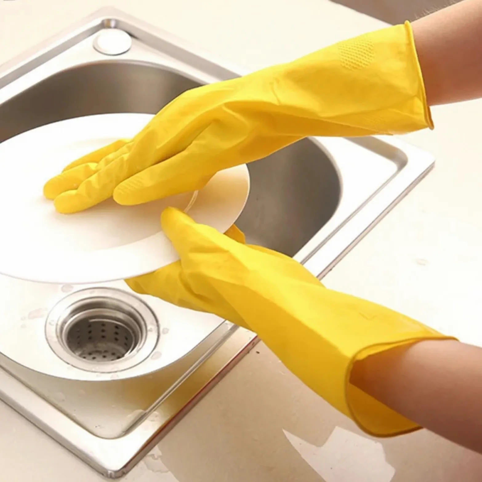 Rubber Dish Washing Gloves 2 paia di guanti riutilizzabili for la casa, in gomma impermeabili for lavare i piatti, extra spessi, maniche lunghe for pulizia della cucina e il lavoro per pulire(M)