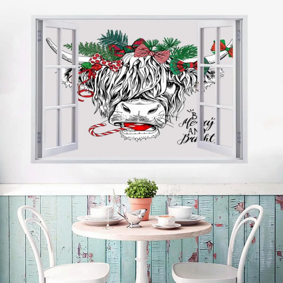Decorazione Da Parete 3D, Bestiame Dell'Altopiano Stanza Delle Autoadesivo Della Parete Smontabile Tema Natalizio Decalcomanie Per Camera Da Letto Per Bambini Nursery Decorazioni Per Matrimoni Regalo