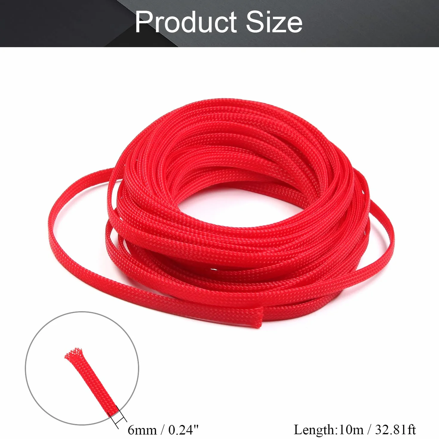 Othmro Copertura flessibile e espandibile intrecciata in PET, 100 m, 6 mm di larghezza, copertura per tessitura di fili e organizer, protegge TV, audio, cavi PC da animali domestici, Rosso, 1 pezzo