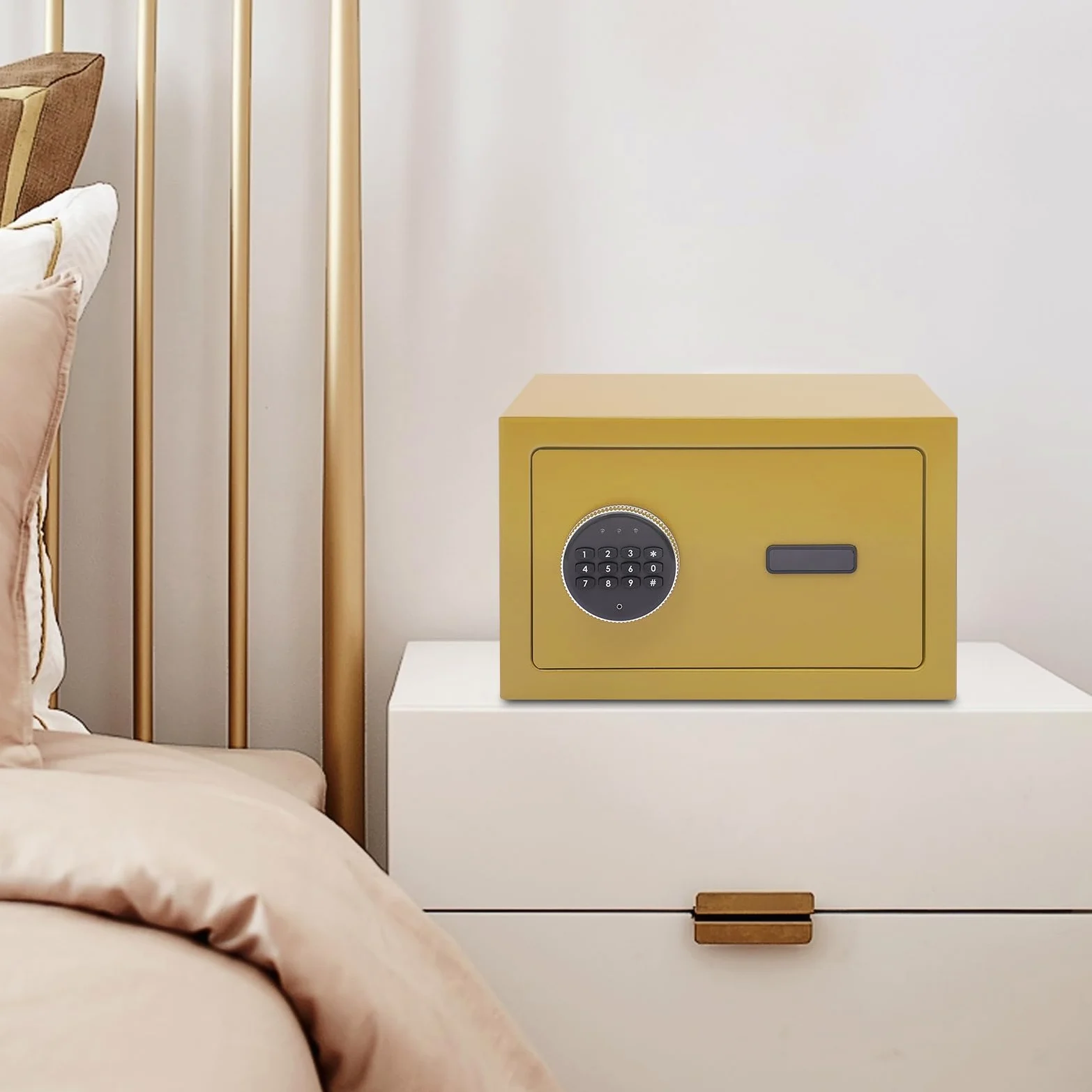 Cassaforte elettronica 3 in 1 con serratura a combinazione e funzione di allarme, sistema di sicurezza tripla con password, chiave di emergenza e bullone di bloccaggio, per casa, ufficio e hotel (oro)