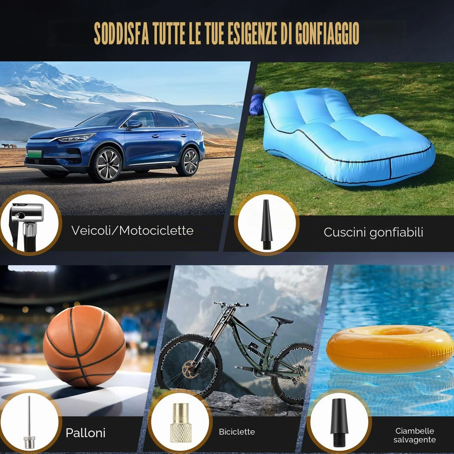 Pompa ad Aria Elettrica Compressore a Batteria per Bicicletta, Portatile, Display Digitale, Spegnimento Automatico, USB-C