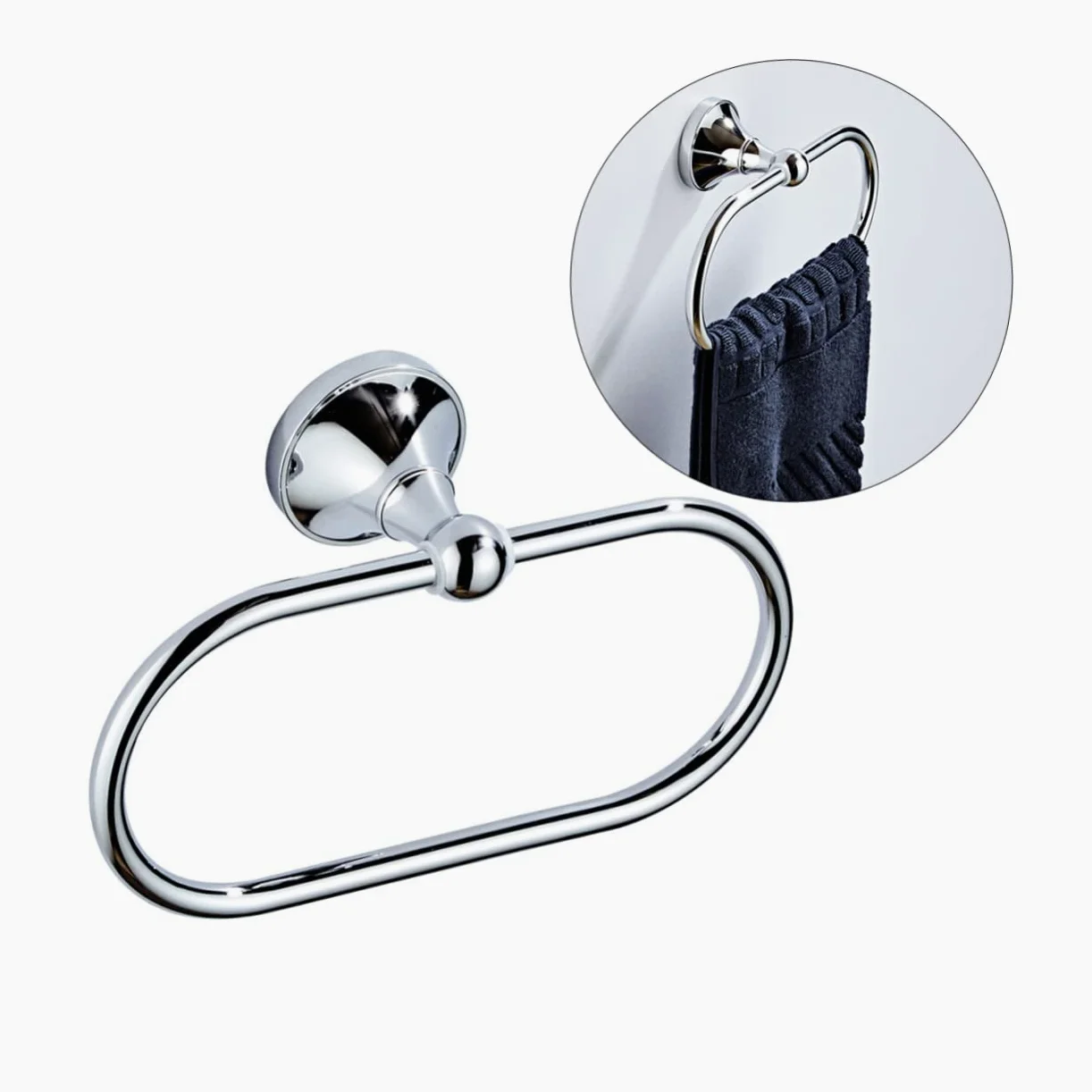 Anello Portasciugamani Ovale da Parete Bagno Argento in Rame | Installazione Semplice, Finitura Moderna Essenziale, Uso per Cucina e Casa
