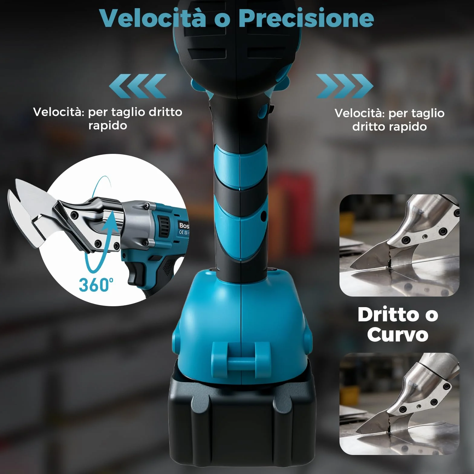 Bostar Cesoia per Lamiera a Batteria Brushless, Taglierina Elettrica per Metallo 1,5mm Alluminio 2,0mm, Testa Girevole 360°, 2x 4.0Ah Compatibile Makita 18V