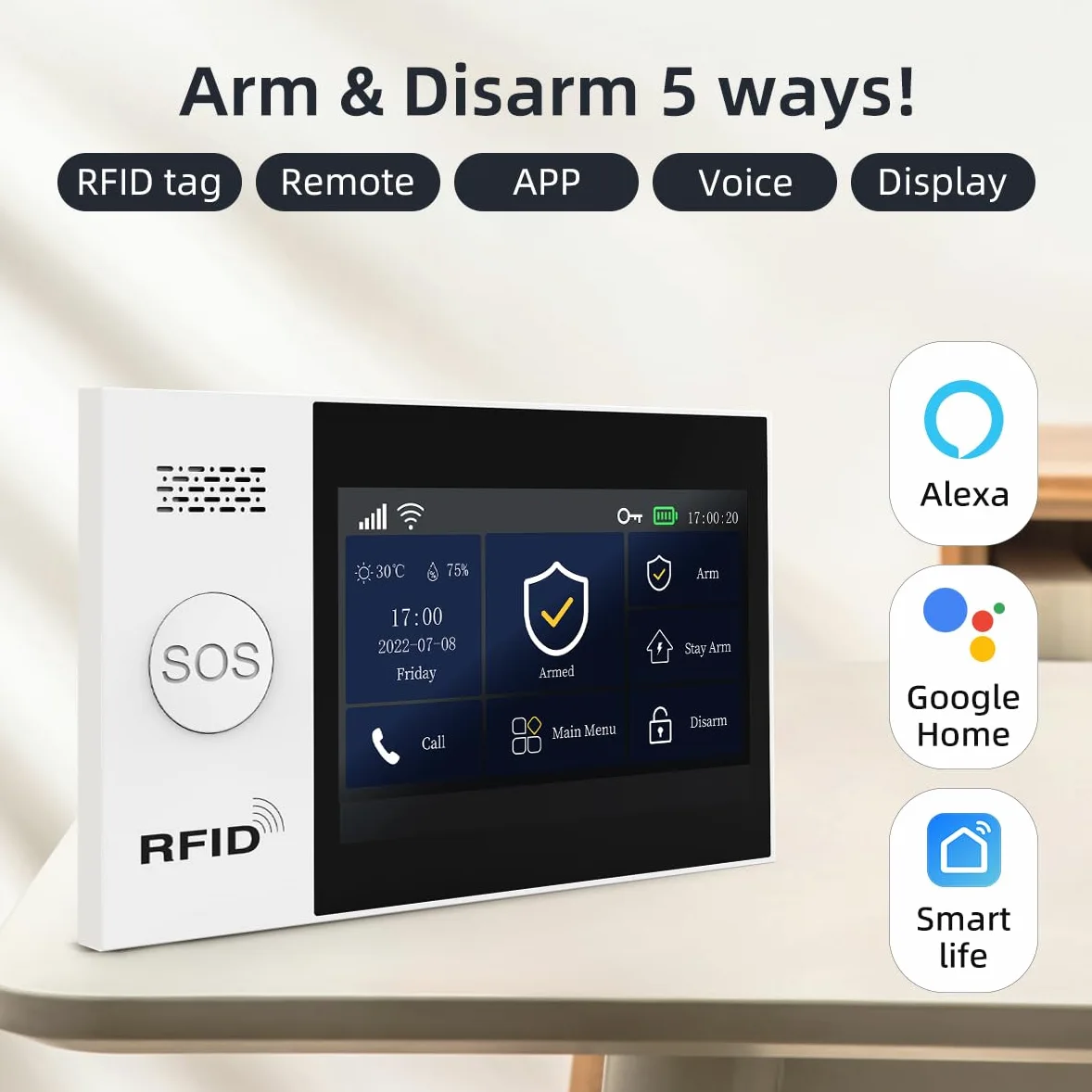 PGST Sistema di sicurezza domestica wireless, allarme fai da te 4G/WiFi, sensore di movimento e porta, controllo app, funziona con Alexa e Google Assistance, nessun canone mensile per appartamento