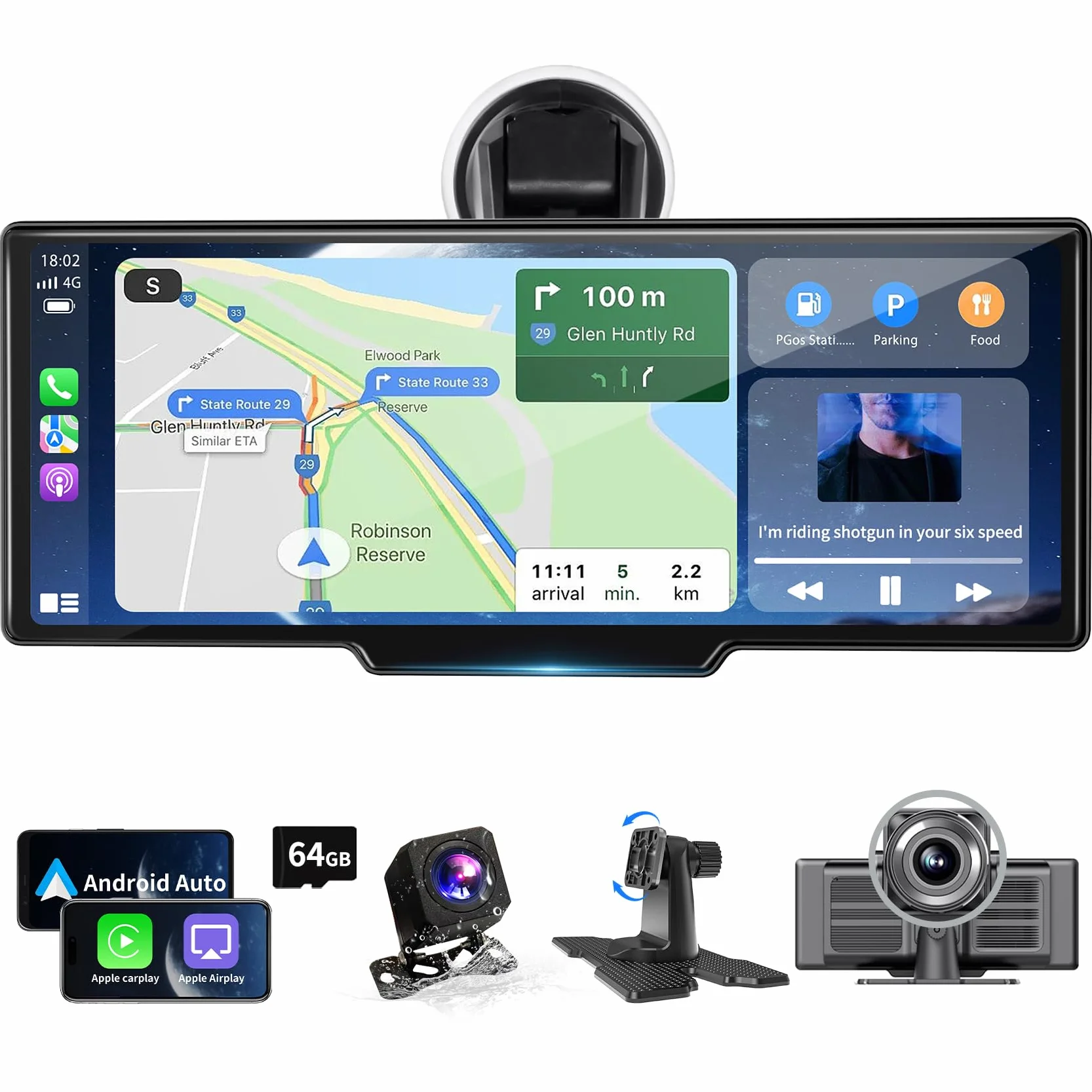 Carplay Display Android Auto Display da 10,26 pollici Wireless Android Auto Display per Auto Touch Screen con Dash Cam, Telecamera di retromarcia, Bluetooth,Siri,Bluetooth,FM, AUX,Mirror