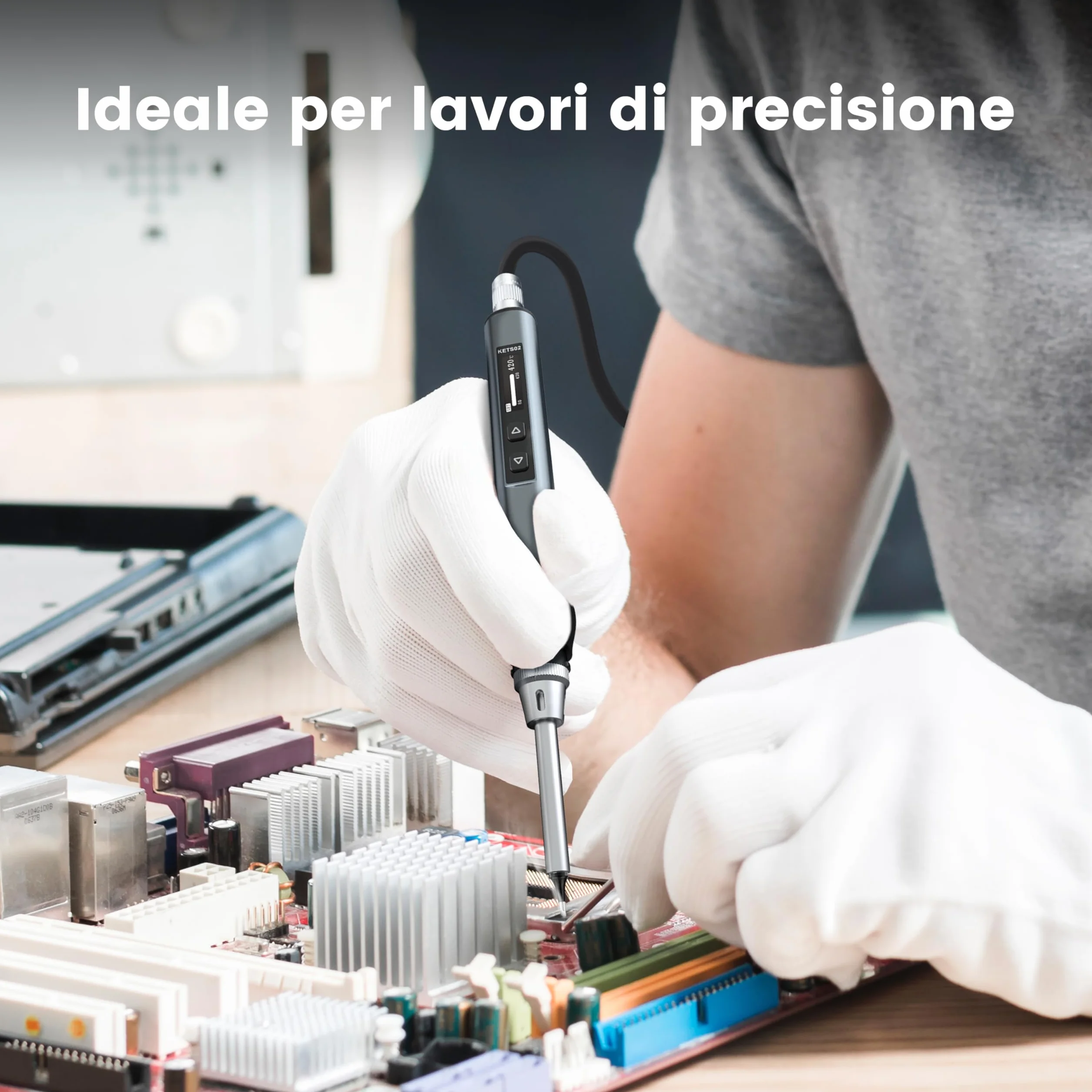 KAIWEETS Saldatura a Stagno Kit, Saldatore Smart con Display Digitale 80℃-420℃ Controllo Temperatura Tensione Regolabile PD GaN Caricabatterie 6 Punte
