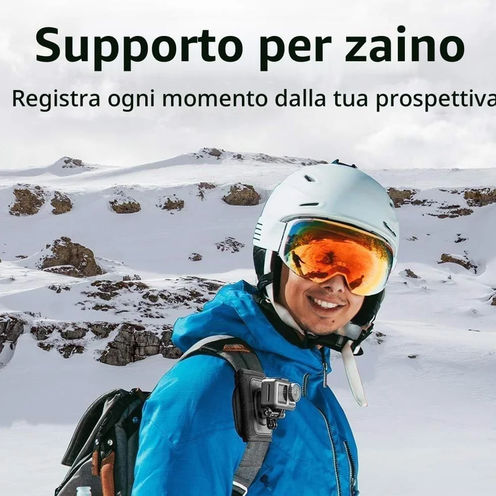 TELESIN Supporto da Zaino e Spallacci per GoPro Hero 13 12 11 10 9 8 DJI Osmo 360 Action 5 Pro 4, Insta360, con Cuscinetto Regolabile e Gancio a J e Attacco per Cinghia, Fotocamera di Azione Accessori
