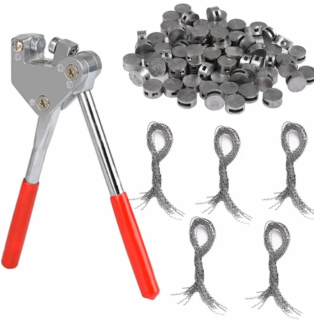 Sigillo Pinza 16,5 cm per sigilli di piombo Ø 8 mm + Ø 10 mm con 500 sigilli e 100 m filo
