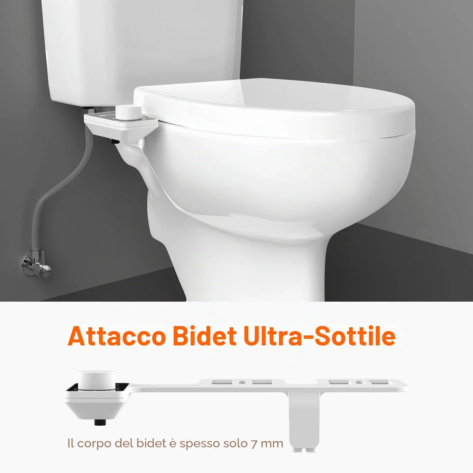 Ibergrif M41050 Bidet Portatile per WC Non Elettrico con Doppia Bocchetta a Scomparsa, Pressione Regolabile