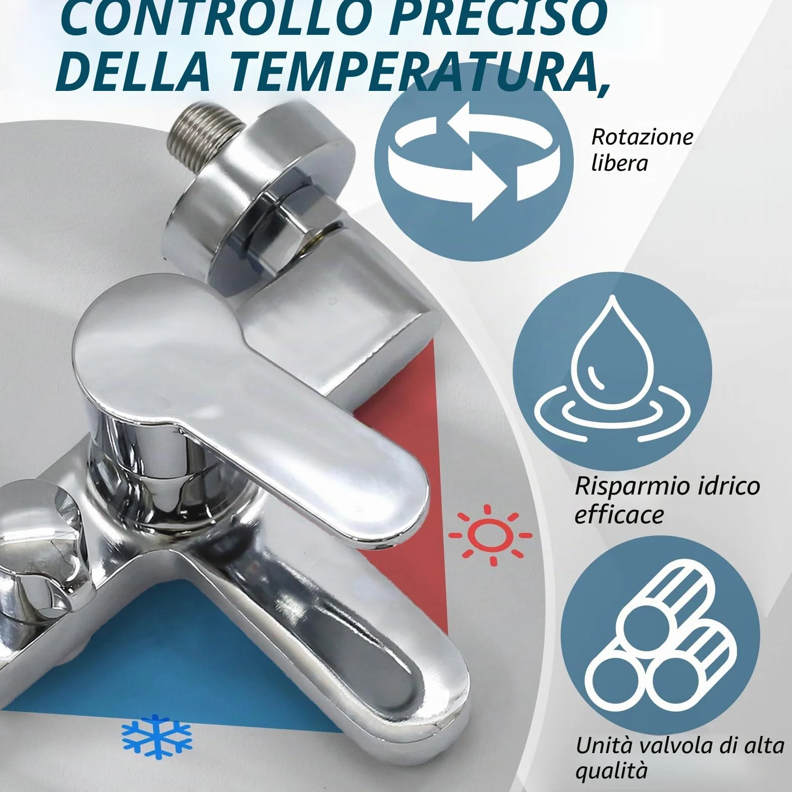 Rubinetto per vasca da bagno montaggio a parete miscelatore monocomando doccia 1/2" cromato