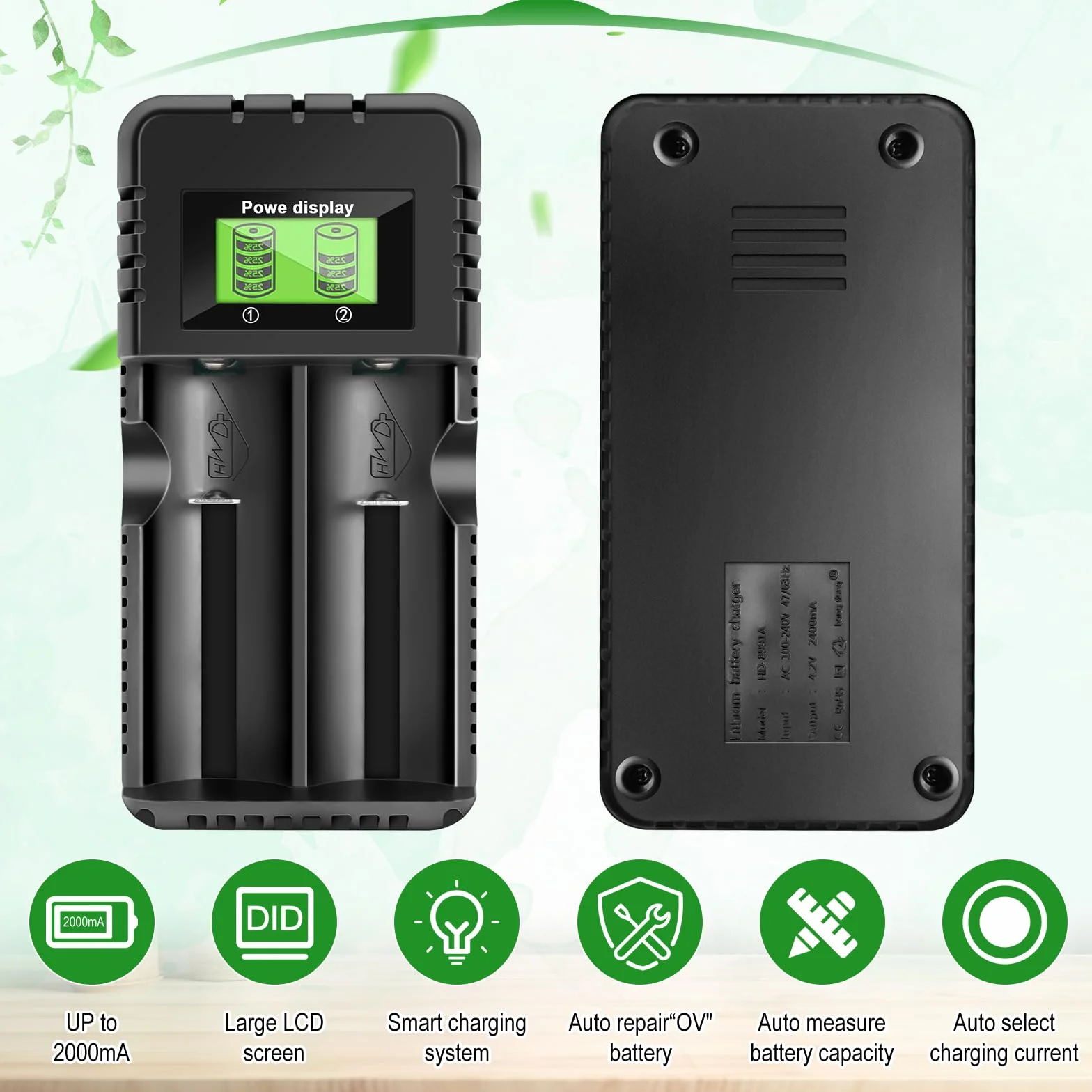 Caricatore per batteria 18650, caricabatterie intelligente agli ioni di litio con display LCD: caricatore rapido 2 in 1 per batterie da 3,7V - compatibile universalmente con 26650, 18650