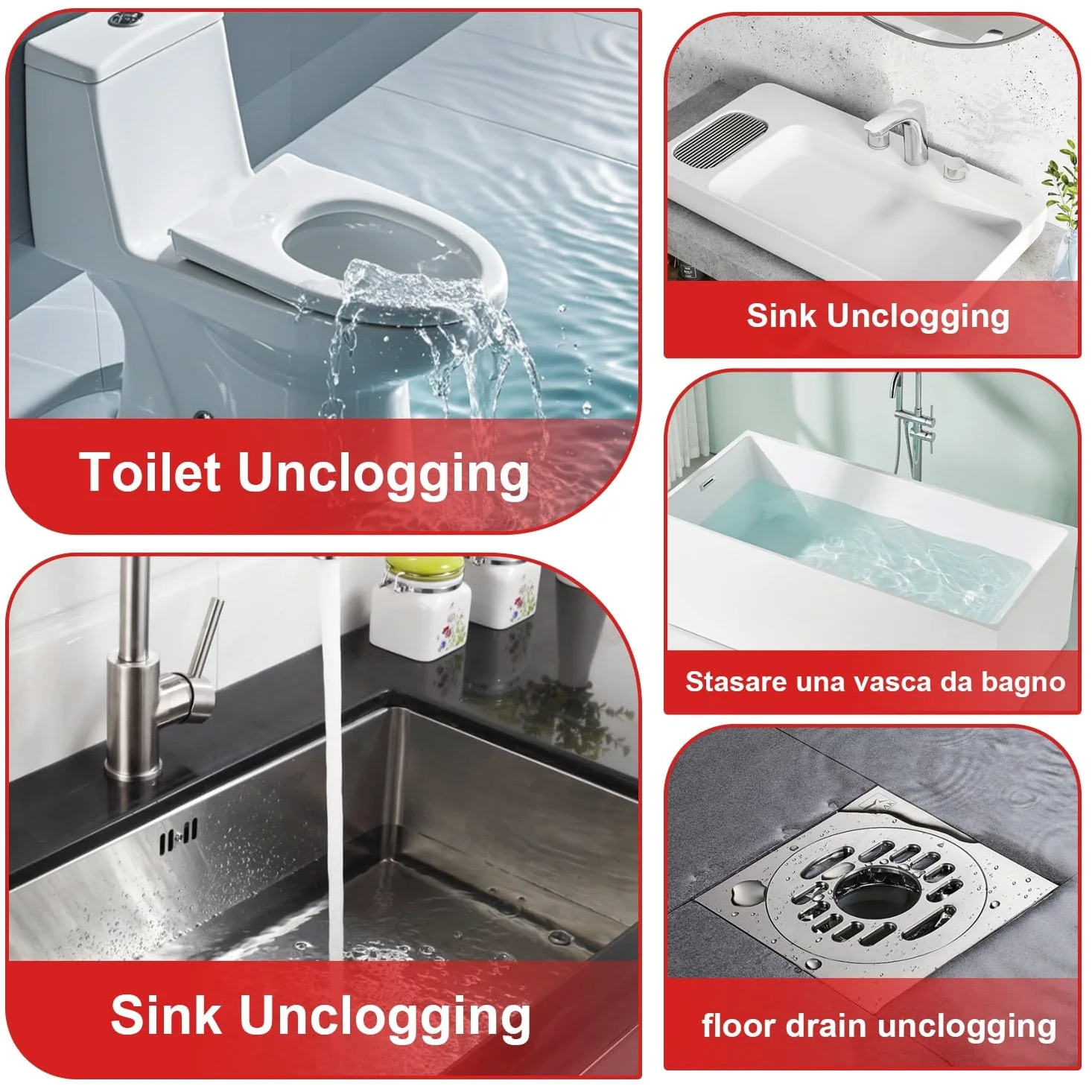Stantuffo per WC ad Aria Compressa, Pompa Stura Scarichi con Barometro, Sturalavandini a Pressione con 4 Ventose, per Disintasare WC, Lavello, Vasca, Scarico a Pavimento