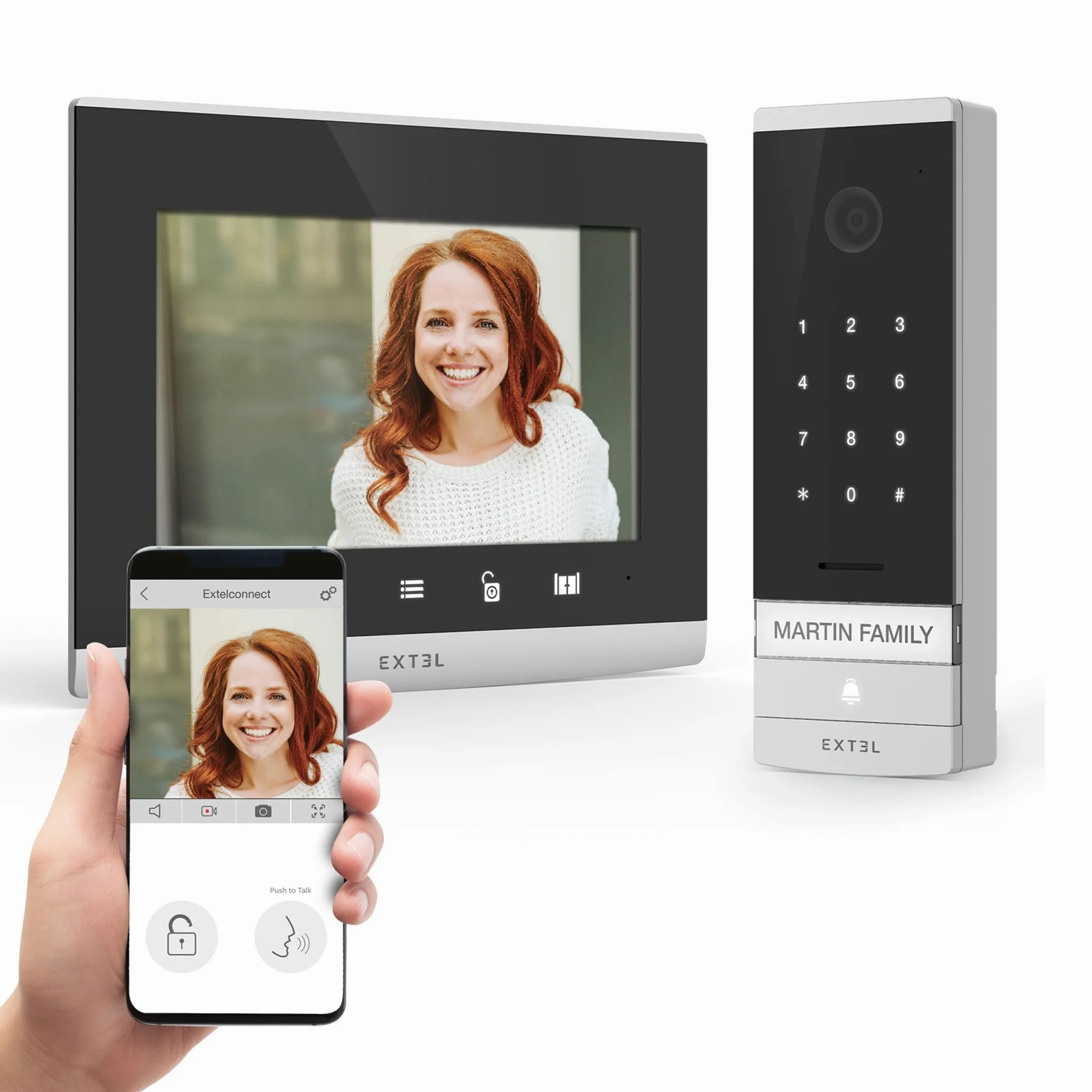 Avidsen Videocitofono cablato con schermo in vetro da 7" collegato al tuo smartphone con tastiera a codice integrato - Extel Code Connect