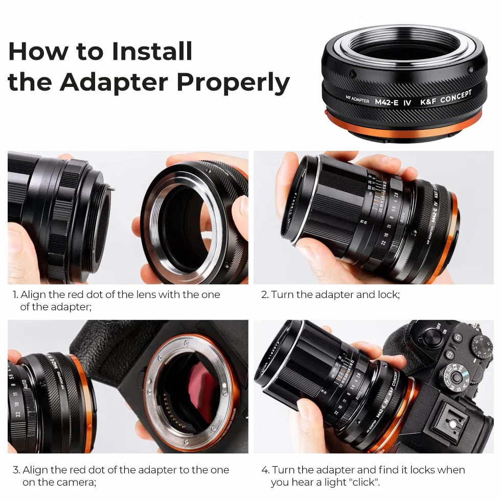 K&F CONCEPT Lente Mount Adattatore M42-NEX IV Manuale Fuoco: Compatibile con M42 Lente a Compatibile con Sony E Mount Corpo Fotocamera