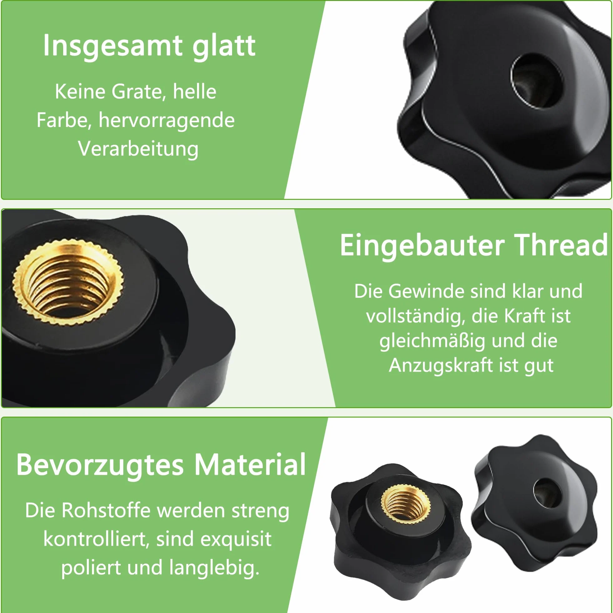 Dadi con Impugnatura a Stella M8 x 32mm Manopola di Serraggio Filettatura Zigrinata per Macchine Utensili