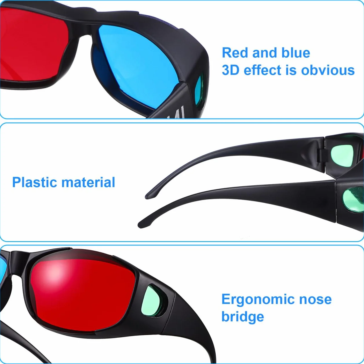 DOITOOL Occhiali 3D Anaglifi Rossi E Blu Per Film a Casa E Cinema Set Da 5 Pezzi in Plastica Leggera Confortevoli E Compatibili Con Proiettori 3D Per Esperienza Visiva Immersiva