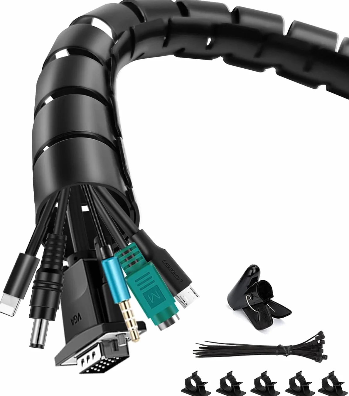 Shinfly Guaina passacavi 2X1.5m 16mm/22mm nero per cavi TV PC