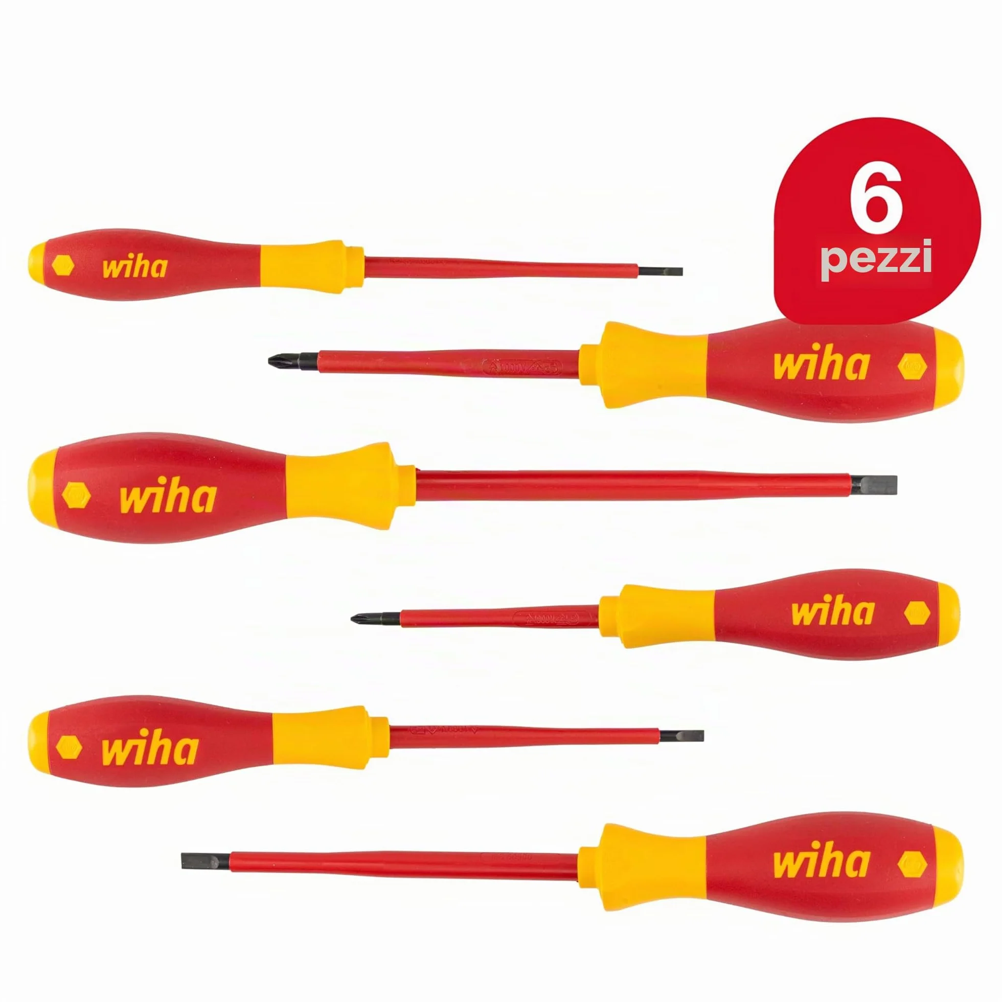 Wiha Juego de destornilladores SoftFinish® electric ranurados, Phillips, de 6 unid (00833)