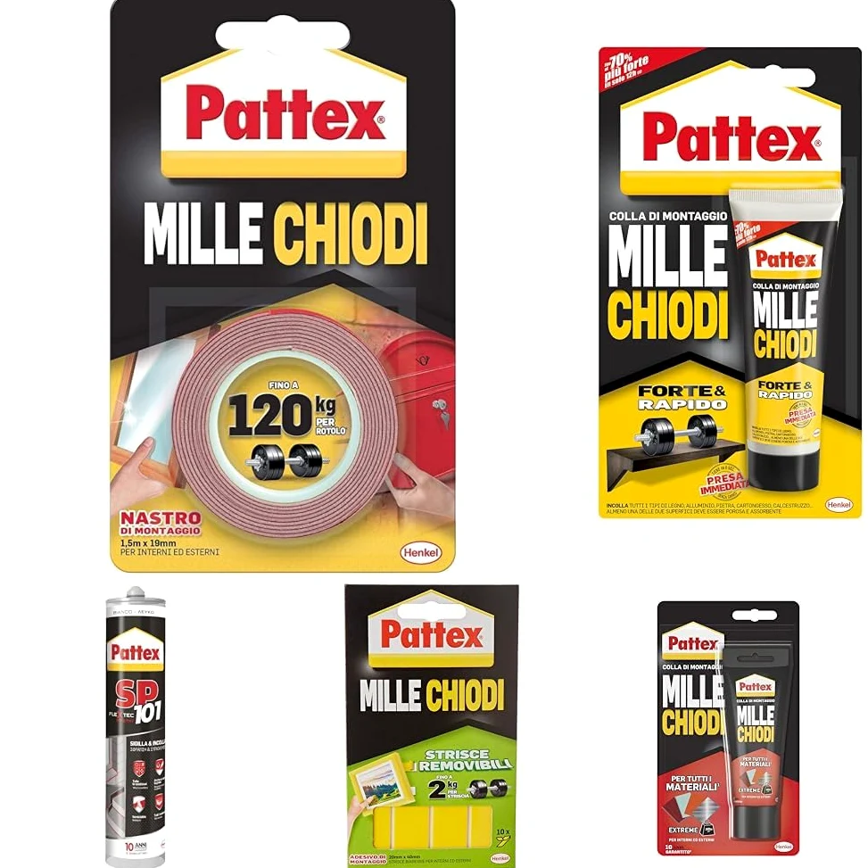 Pattex Millechiodi Tape, nastro biadesivo extra forte per applicazioni permanenti, nastro adesivo di montaggio per interni ed esterni, 19 mm x 1,5 m
