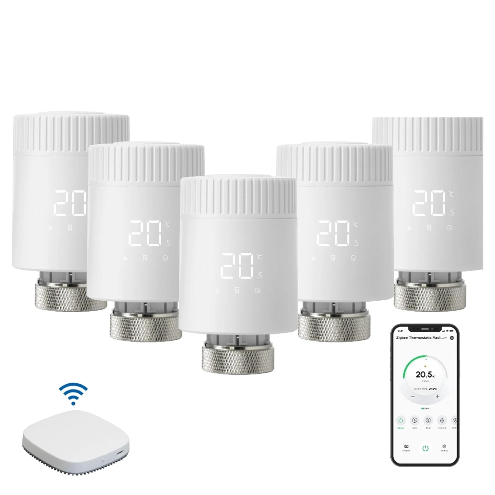 Attuatore Termostatico For Radiatore Smart TRV Valvola Termostatica Controllo Remoto Programmabile Regolazione Automatica(5pcs)