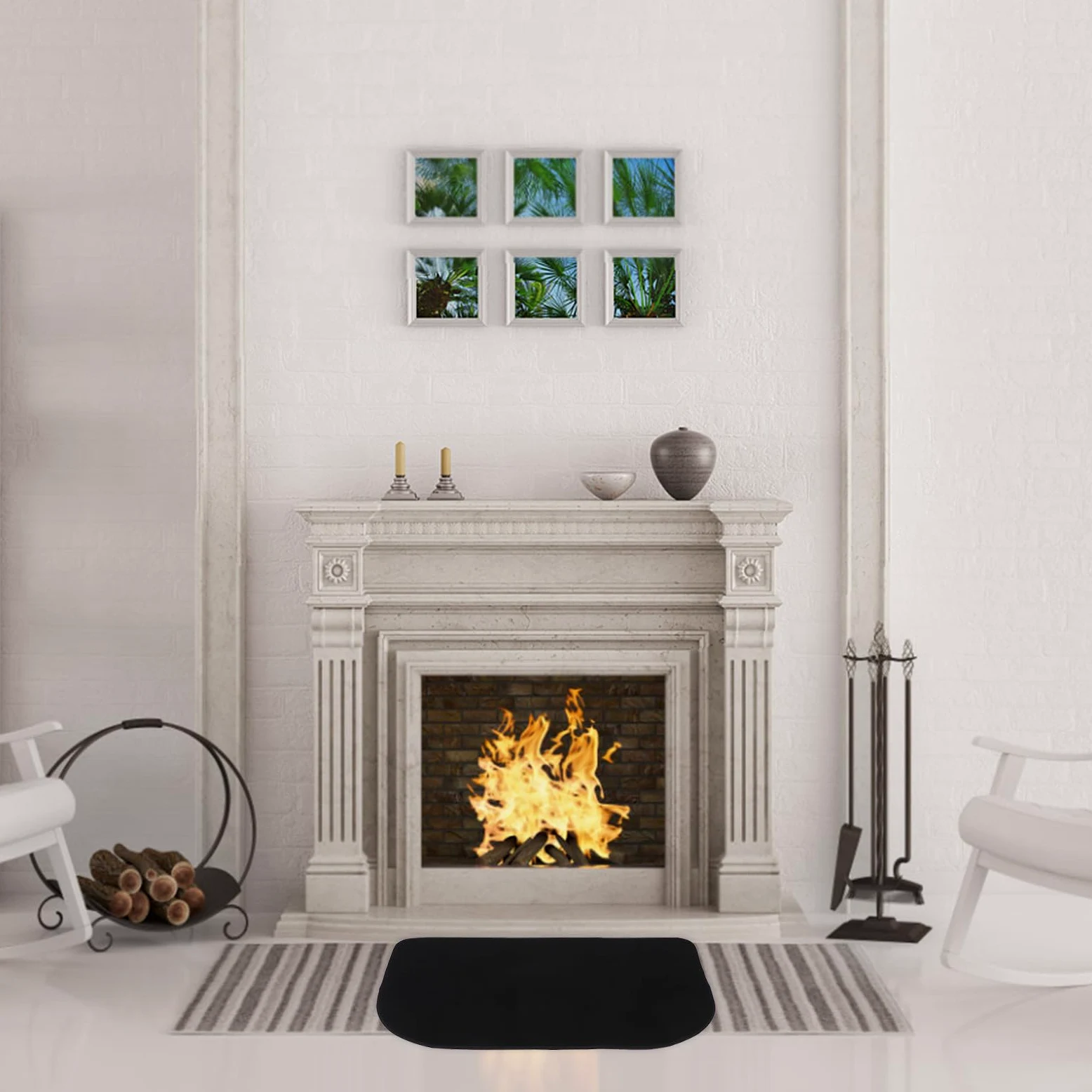Toddmomy Tappeto Ignifugo per Caminetti Mezza Luna Nero in Poliestere e Pvc Resistente al Calore e All'usura per Protezione Pavimenti Interni Invernali