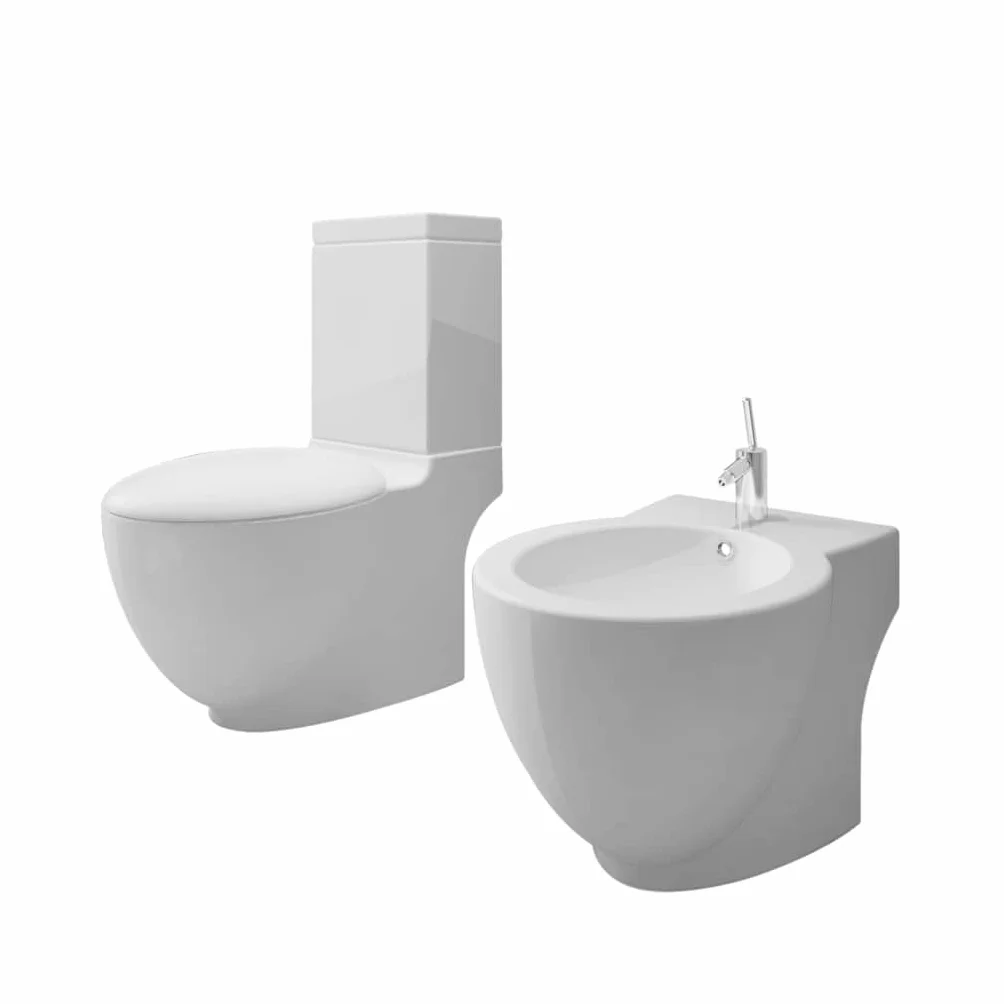 vidaXL Set WC e Bidè in Ceramica Bianco Vaso Water Bidet
