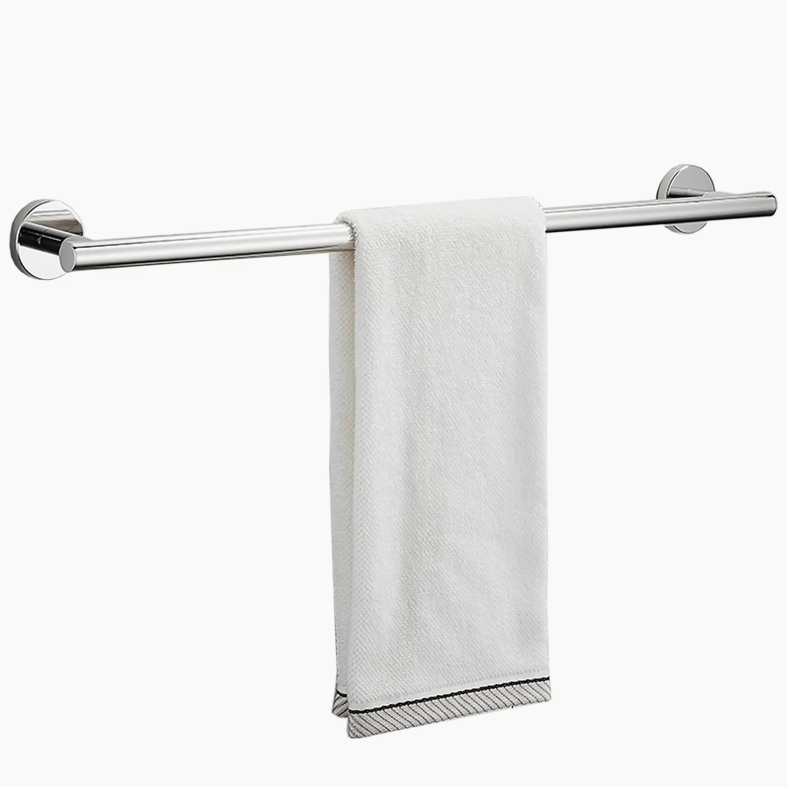 Portasciugamani singolo in acciaio inox, 60 cm, montaggio a parete, rotondo, per bagno o cucina, finitura argento