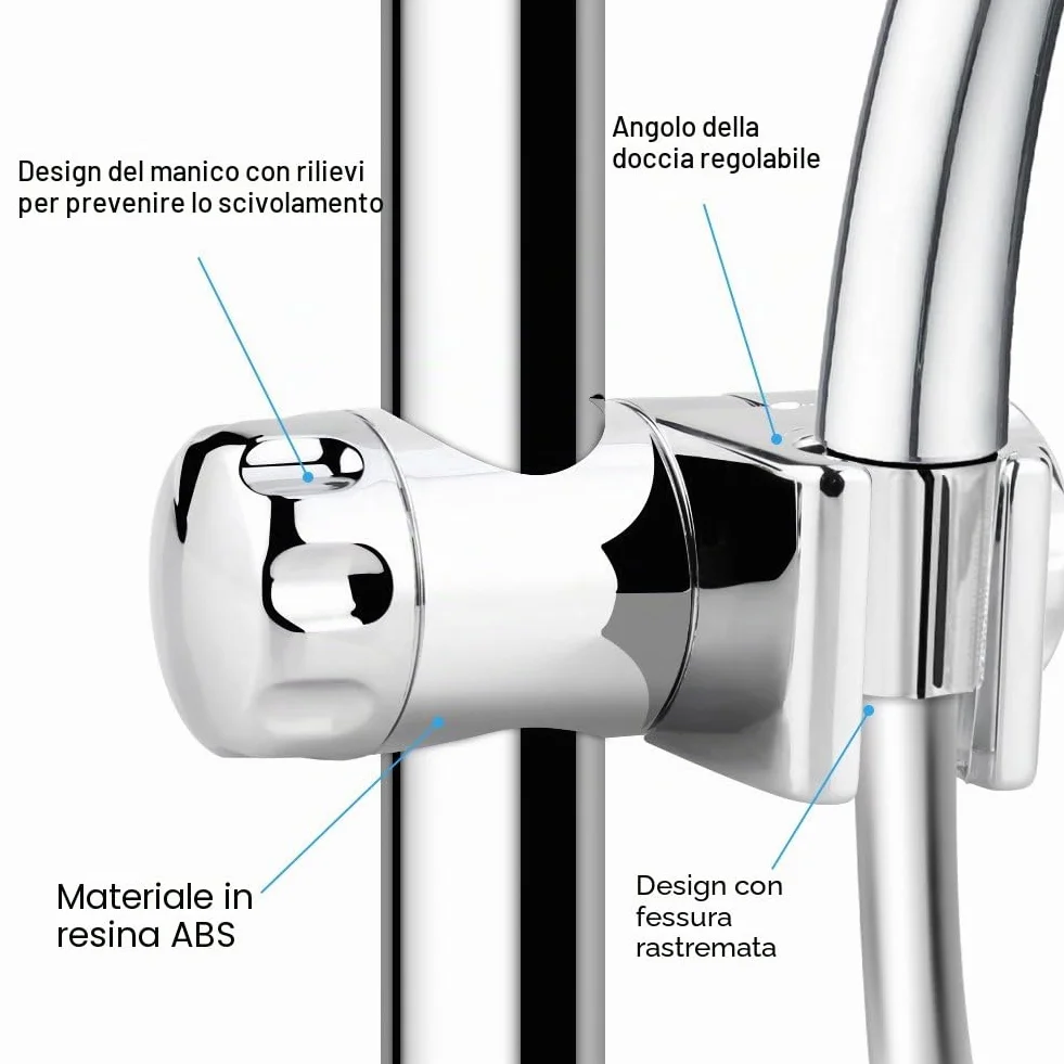Staffa Supporto Doccia Orientabile Universale ABS Cromata 25 mm per Soffione Barra Saliscendi