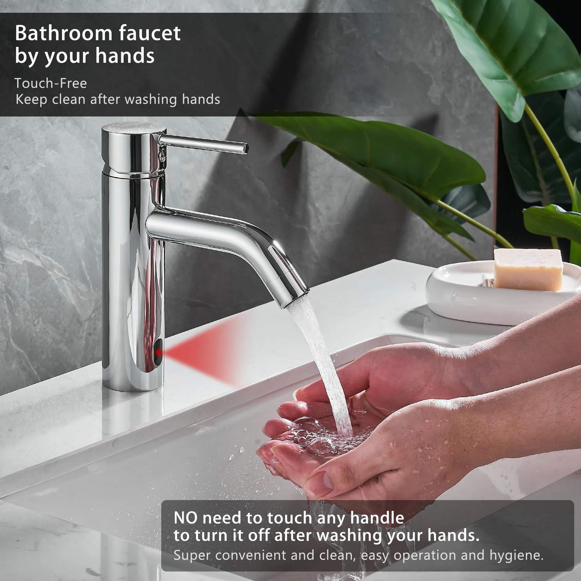 Rubinetto con Sensore Infrarossi Automatico per Lavabo Bagno Acciaio Inossidabile Cromo Argento