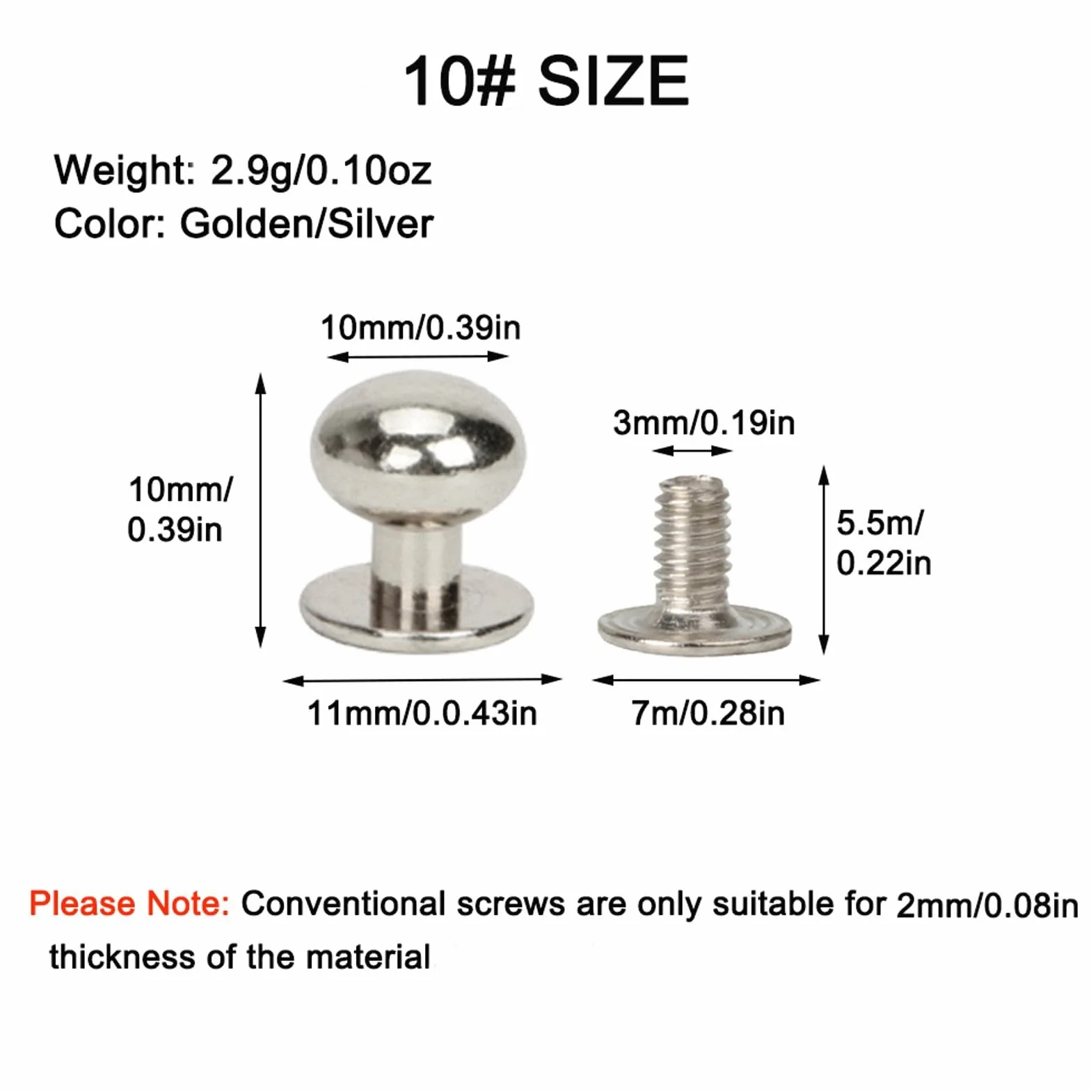 Borchie Dorate Solide a Testa Tonda 6mm in Lega di Zinco - Kit Rivetti Fai da Te per Cintura, Cinghia, Borsa