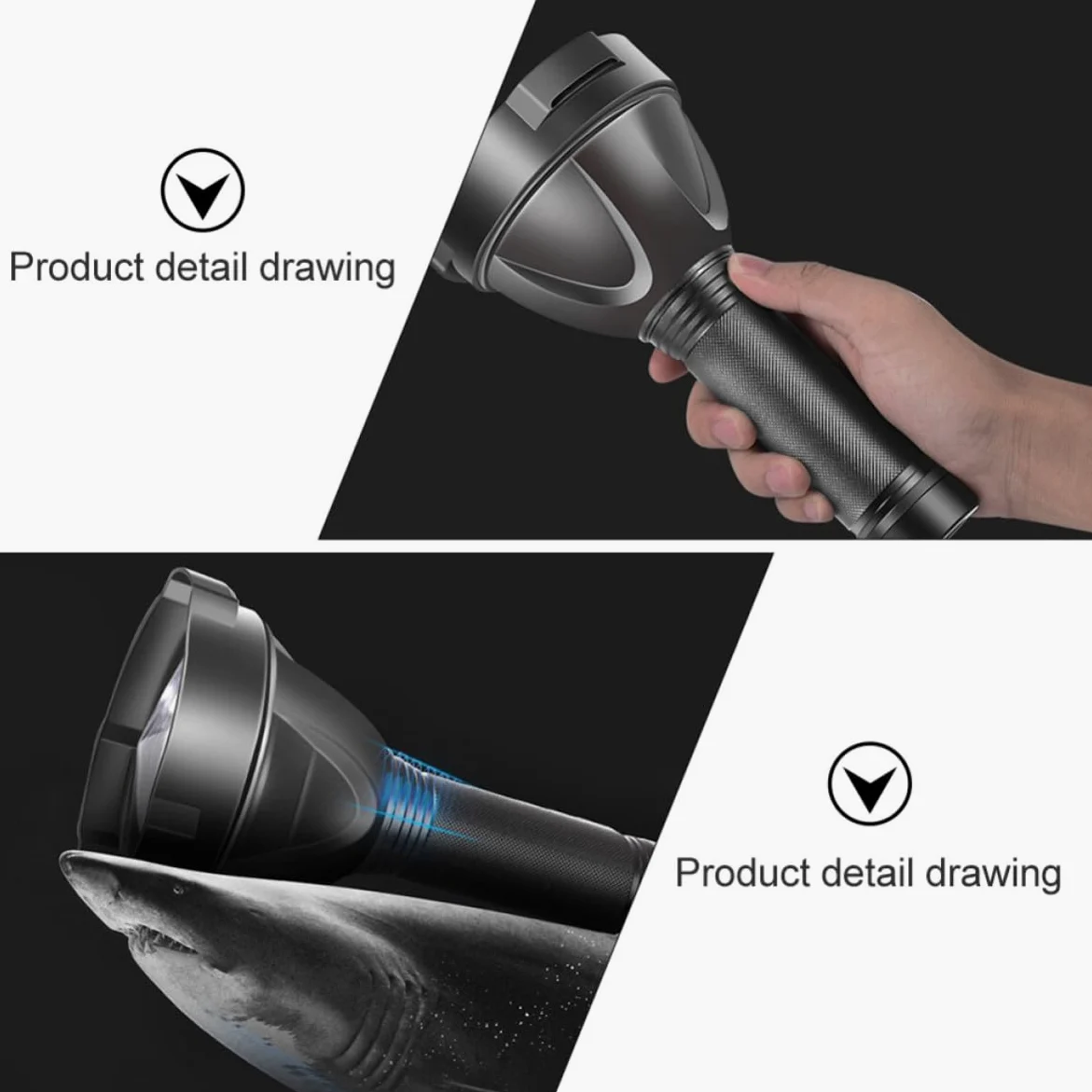 Torcia LED Campeggio Outdoor Portatile Multifunzione 5000mah Nero | Lega di Alluminio, Lente Convessa, Tre Modalità, Antiurto e Resistente alla Pressione