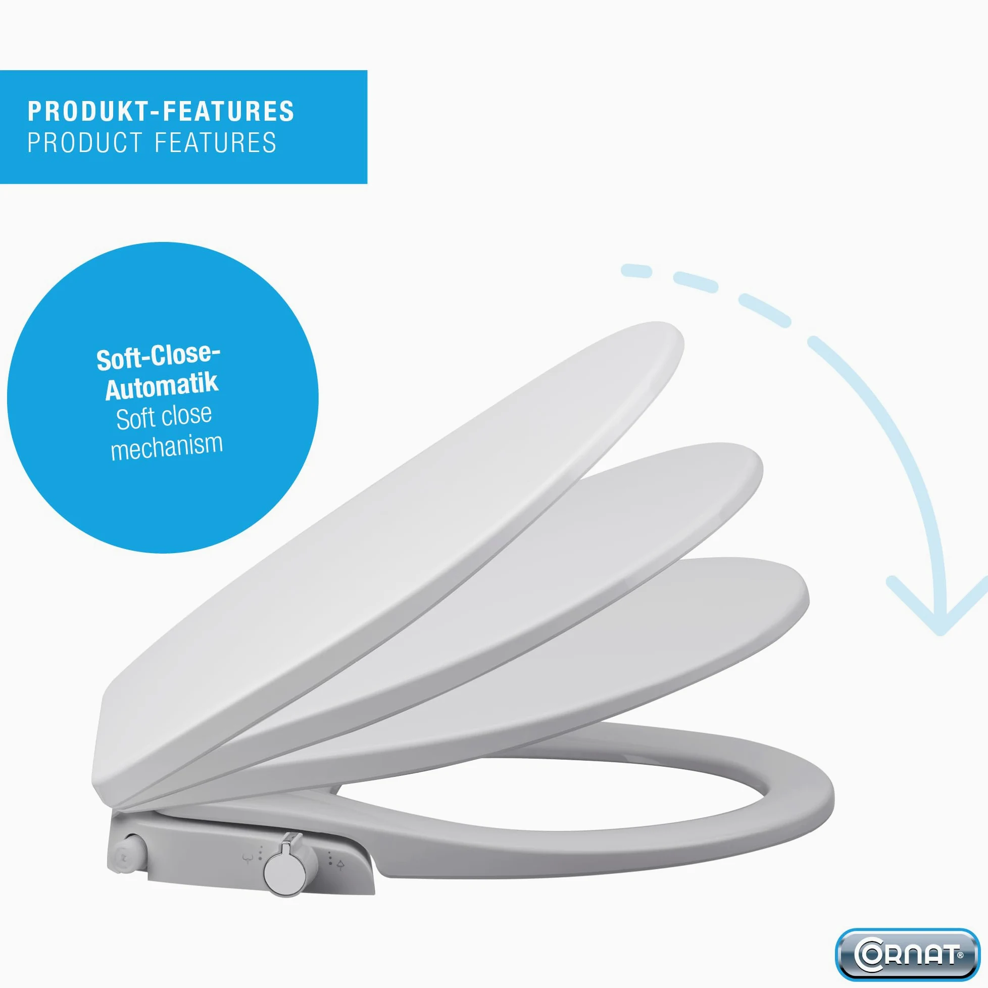 Cornat Sedile WC doccia – con funzione bidet senza alimentazione – termoplastica – Quick up & Clean – Soft Close – Bianco