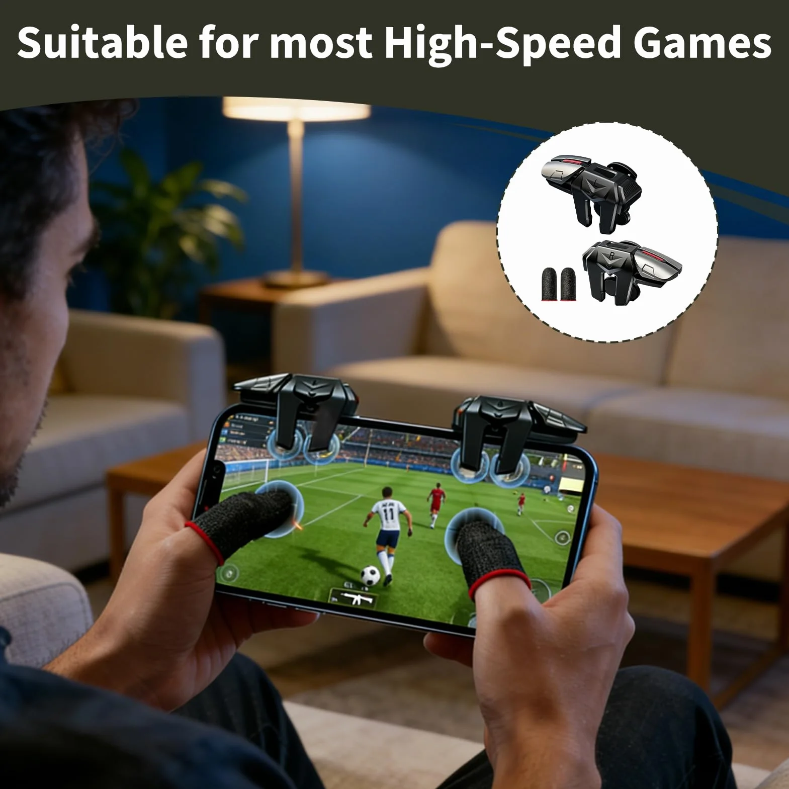 Mobile Trigger Controller 4 Trigger L1R1 L2R2, Trigger Telefono Cellulare Controller a 6 dita ad alta sensibilità senza Bluetooth, Trigger FPS per Smartphone Android e iOS, Gaming Clip