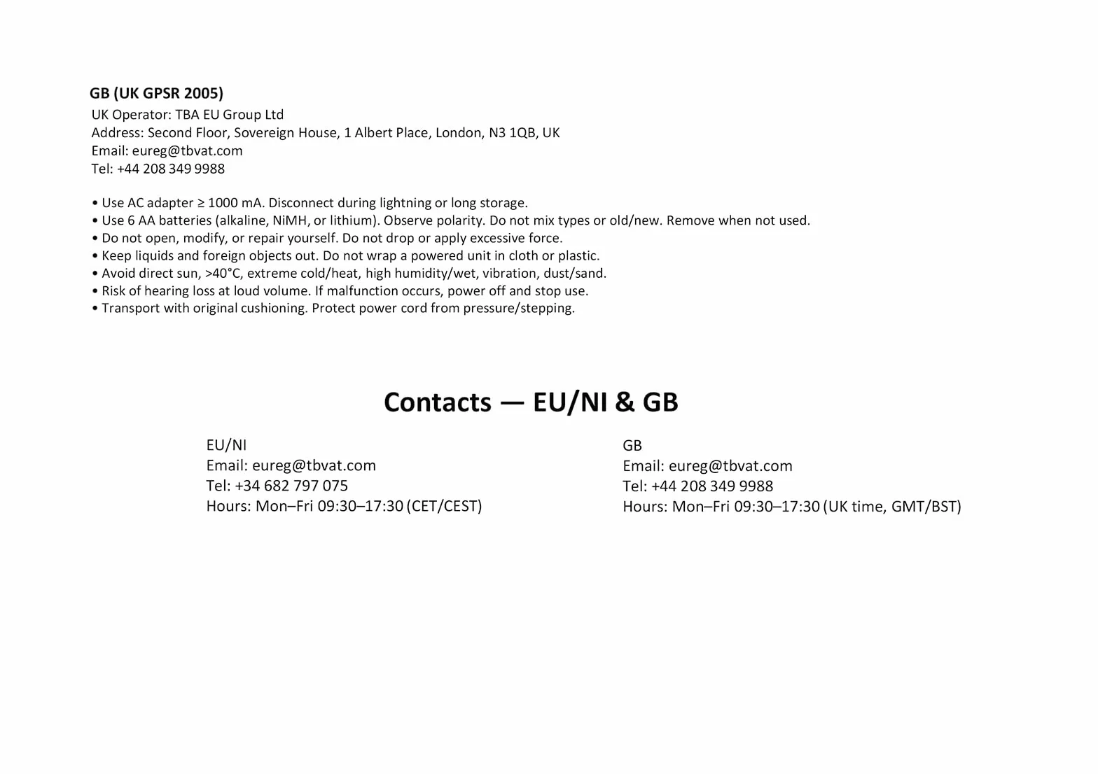 9 V 1,7 A Power Supply for SONICWARE LIVEN series