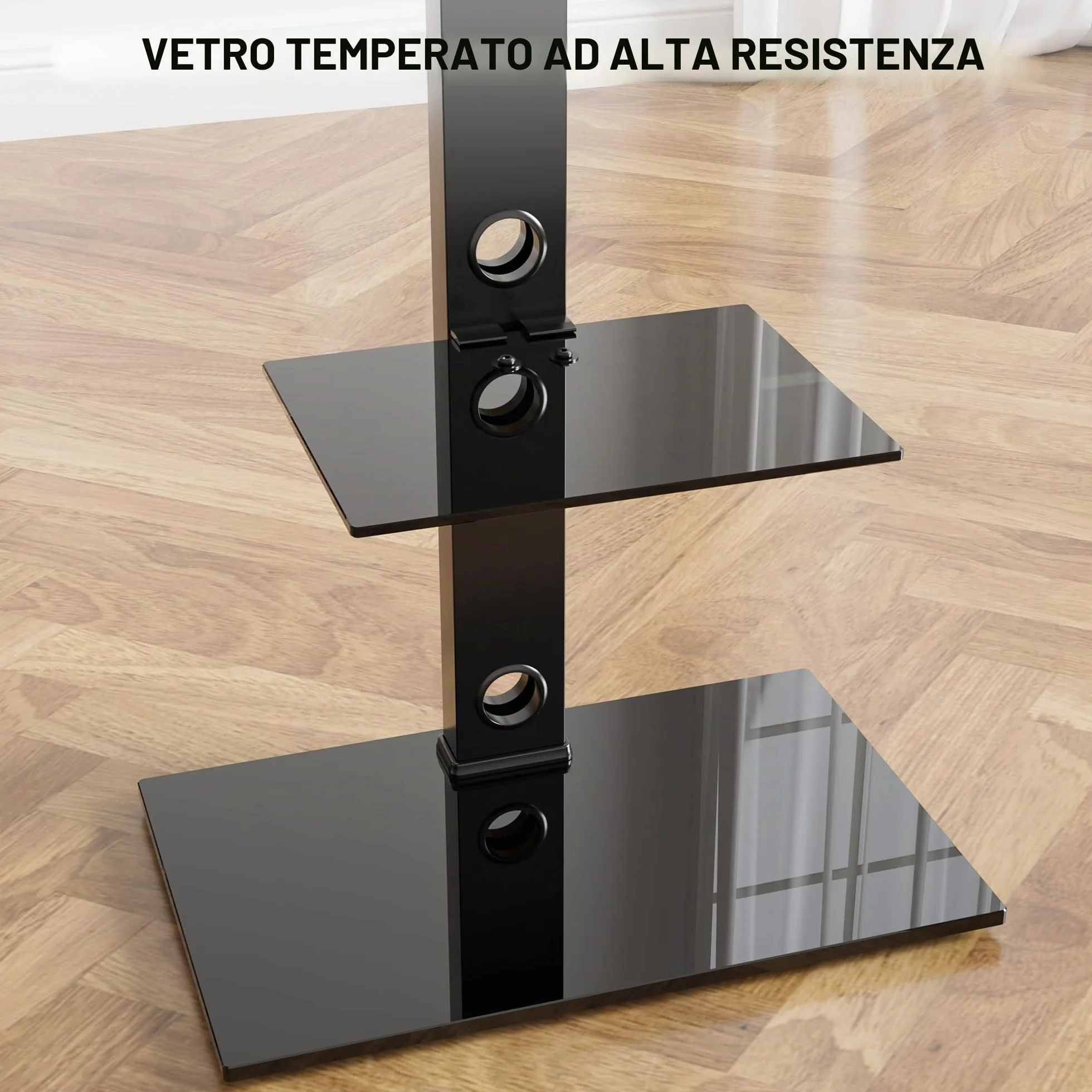 BONTEC Universale Supporto TV da pavimento per TV da 30-70 pollici LED OLED LCD, Porta TV da Terra Regolabile in Altezza con Ripiani in Vetro Temperato a 2 Livelli Max VESA 600x400mm, Fino a 40KG