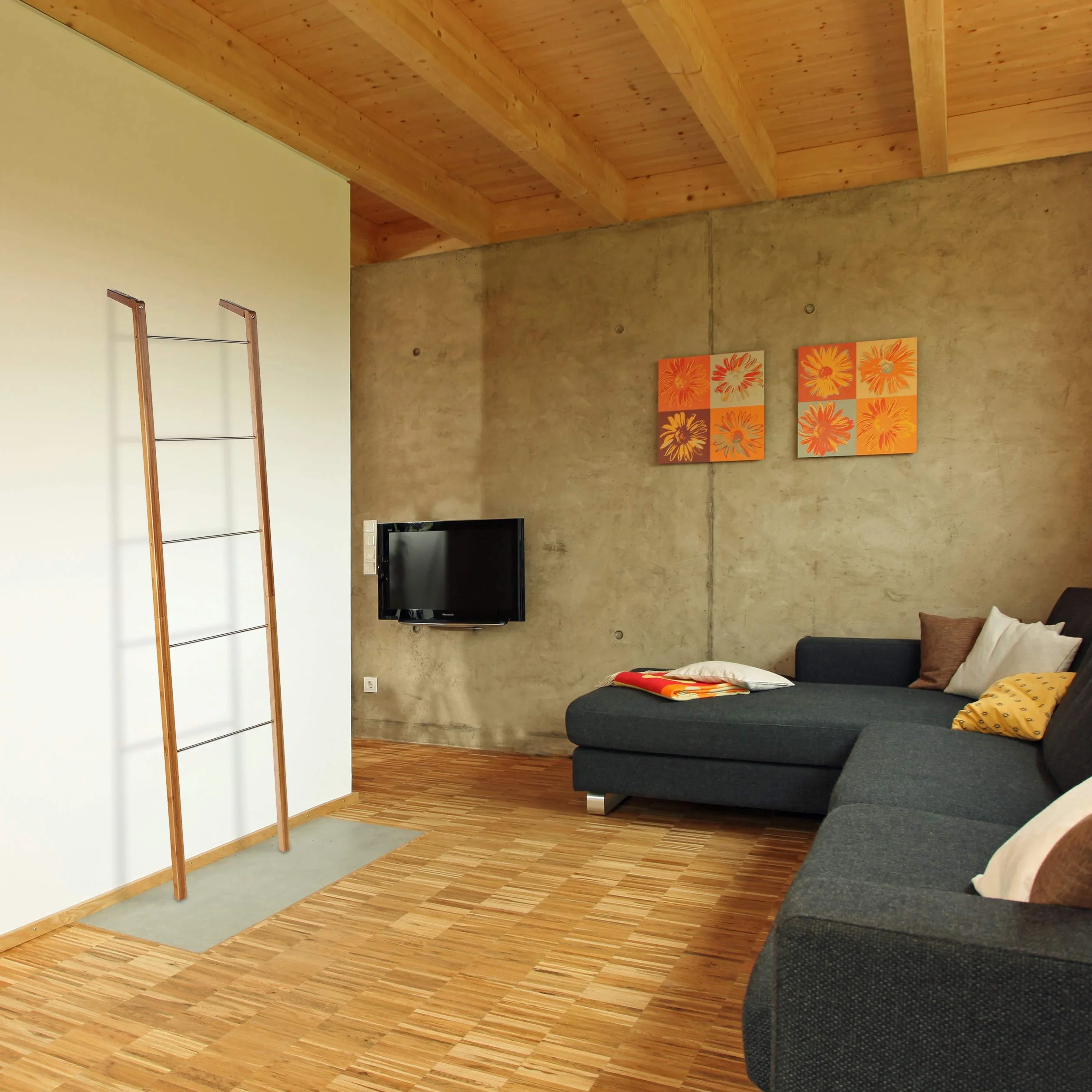 Relaxdays Portasciugamani a Scala, in Bambù, Bagno e Cucina, 5 Pioli, Appendiabiti e Teli, HxLxP: 180x35x20 cm, Naturale