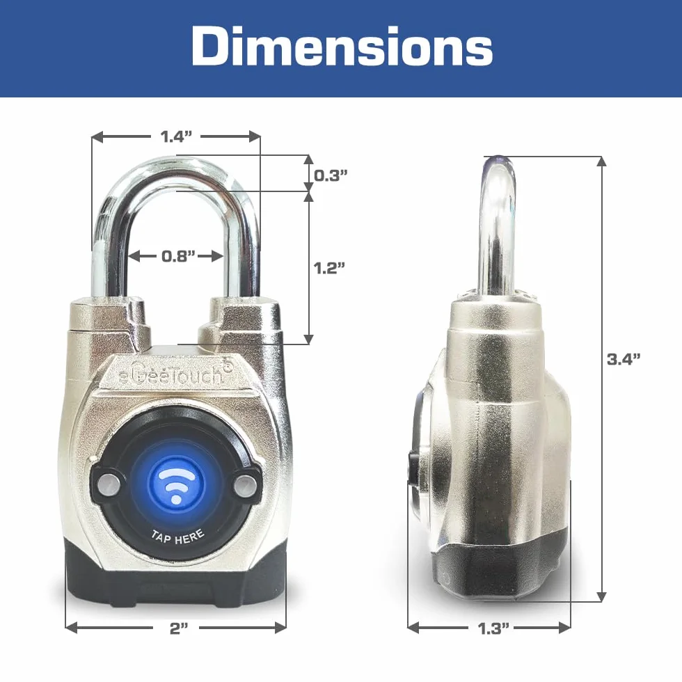 Lucchetto intelligente per esterni, IP66, resistente alle intemperie, design robusto per uso commerciale, Bluetooth + NFC (gancio corto), confezione da due