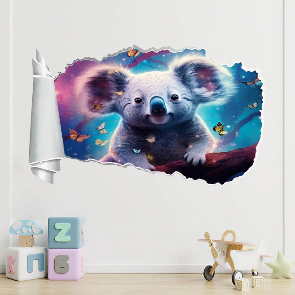 Adesivi Murali 3D Fracassato Farfalla Koala Decorazione Domestica Smontabile Del Tatuaggio Della Parete Animali Carini Decalcomanie Impermeabili For Baby Room Wall Decor