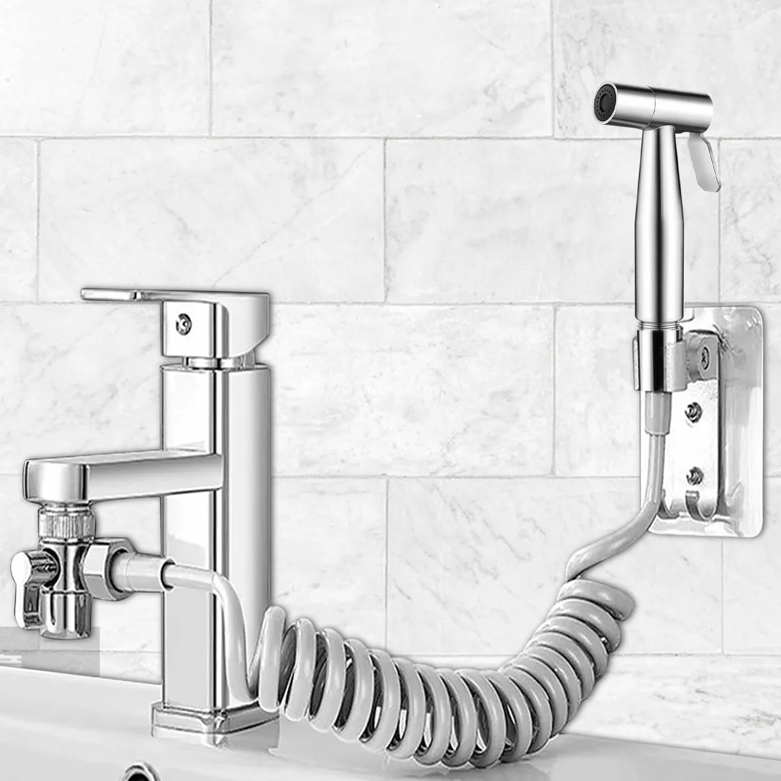 Tubo doccia telescopico 3m con set doccetta bidet, nastro adesivo per spruzzatore
